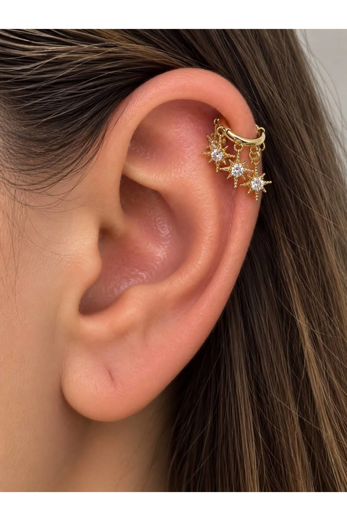 1 ADET ZİRKON TAŞLI SALLANTILI HELİX LOBE TRAGUS UYUMLU HALKA PİERCİNG