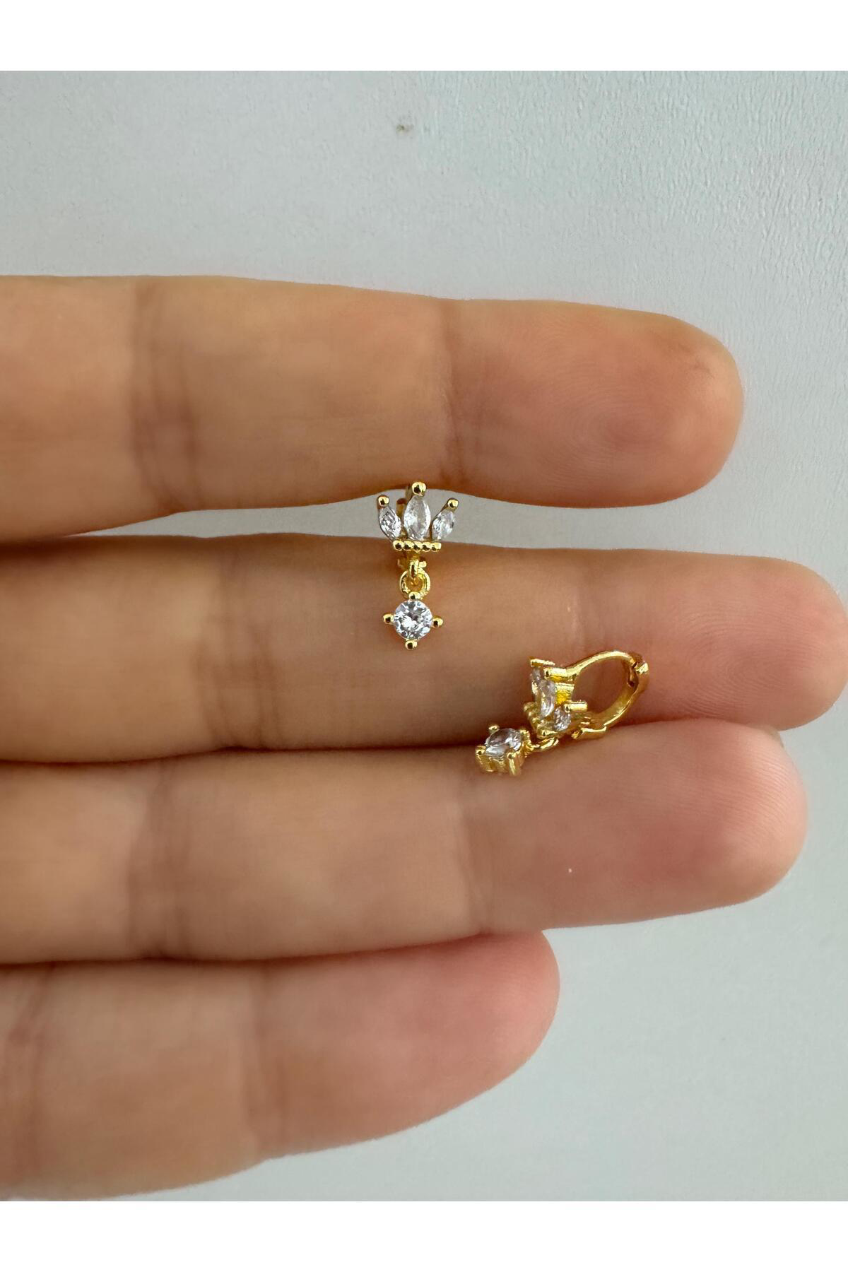 1 ADET ZİRKON TAŞLI LOTUS TEK TAŞ SALLANTILI TRAGUS ROOK UYUMLU P