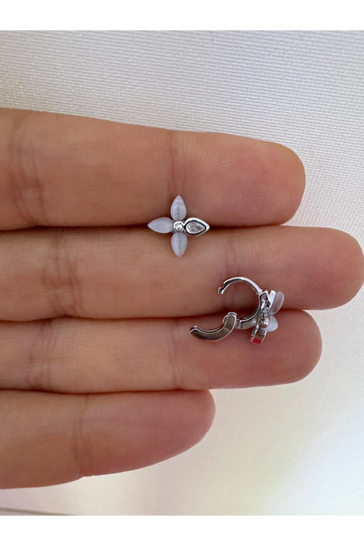 1 adet zirkon taşlı sedefli tragus helix lobe uyumlu halka piercing