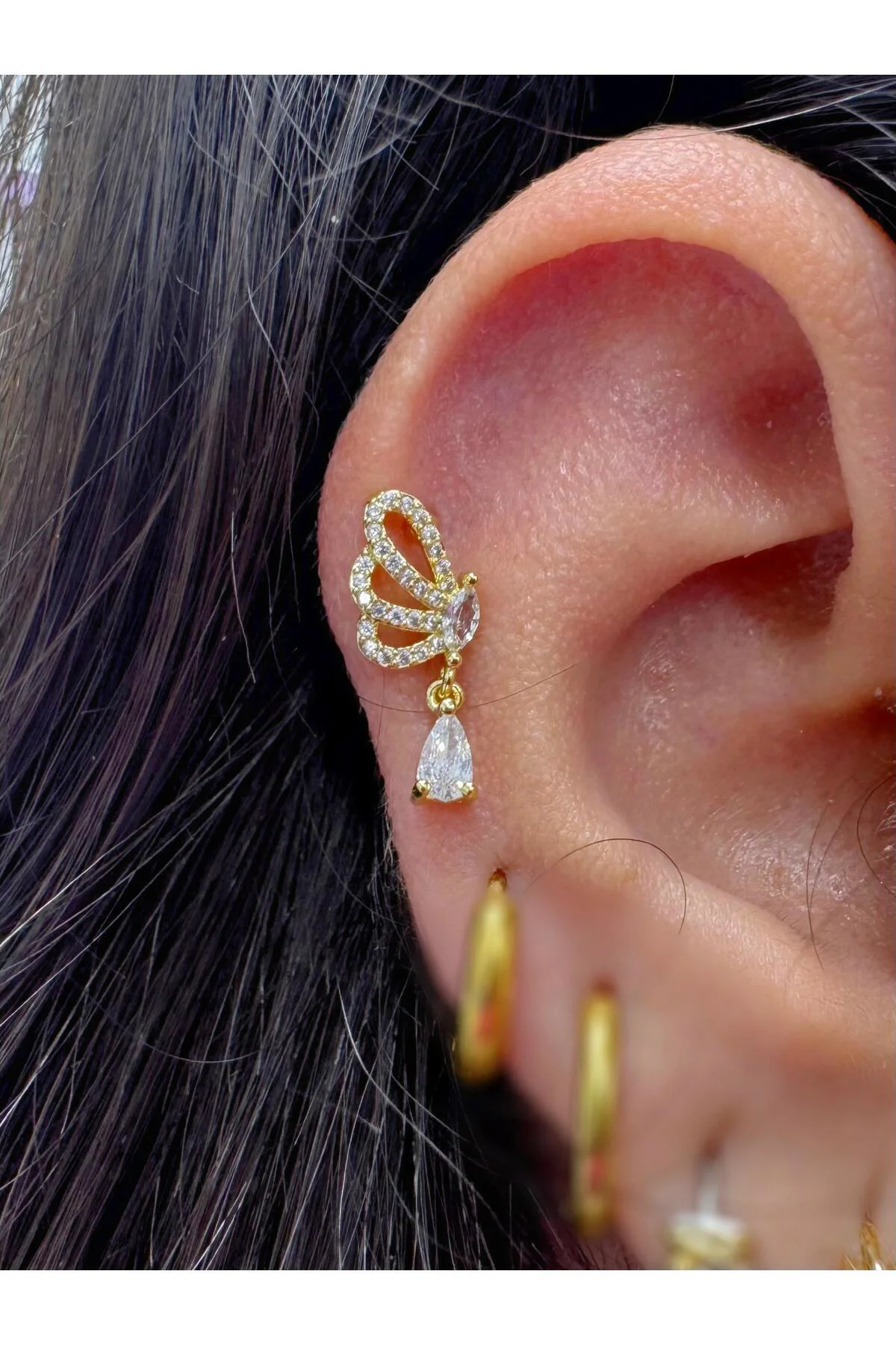 1 adet zirkon taşlı damla sallantılı sağ kulak uyumlu tragus kıkırdak helix lobe piercing küpe Fiyatı, Yorumları ve Özellikleri