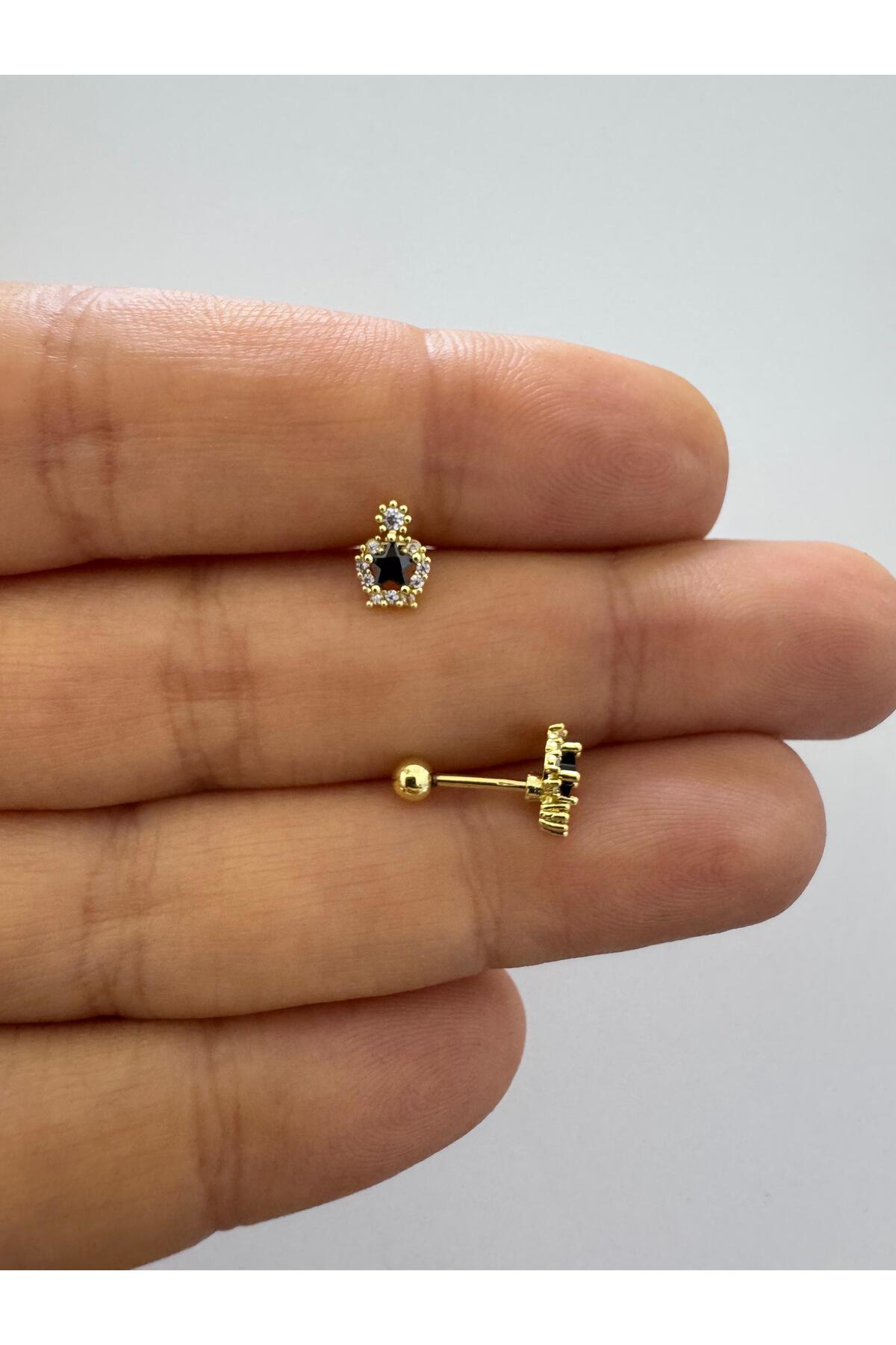 1 adet zirkon taşlı helix tragus lobe uyumlu piercing küpe