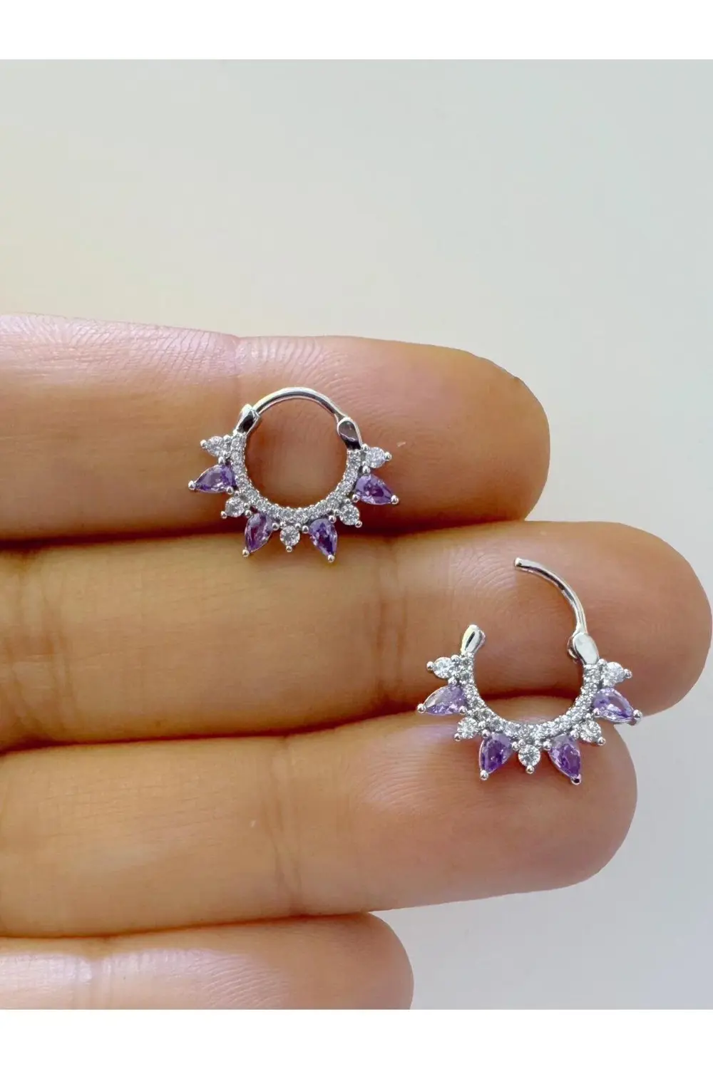 1 adet zirkon taşlı çelik septum daith helix lobe uyumlu piercing