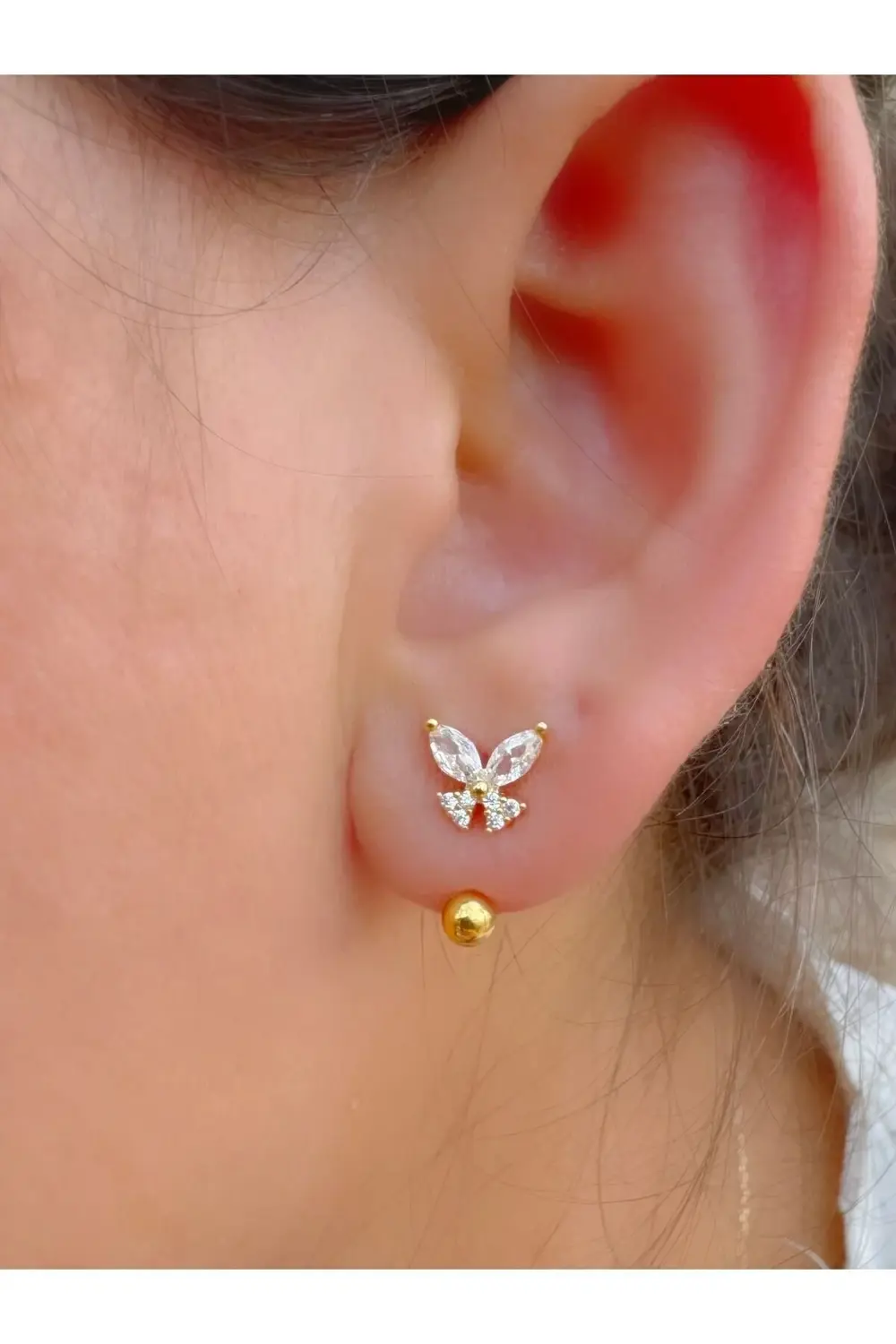 1 ADET ZİRKON TAŞLI KELEBEK MODEL HALKA HELİX KIKIRDAK KULAK MEME