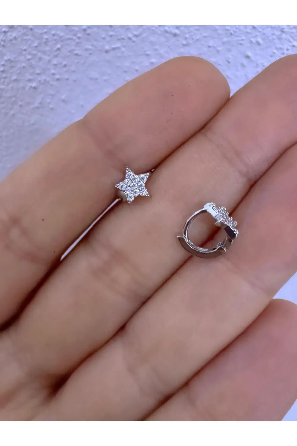 1 adet zirkon taşlı yıldız tragus helix lobe uyumlu halka piercin