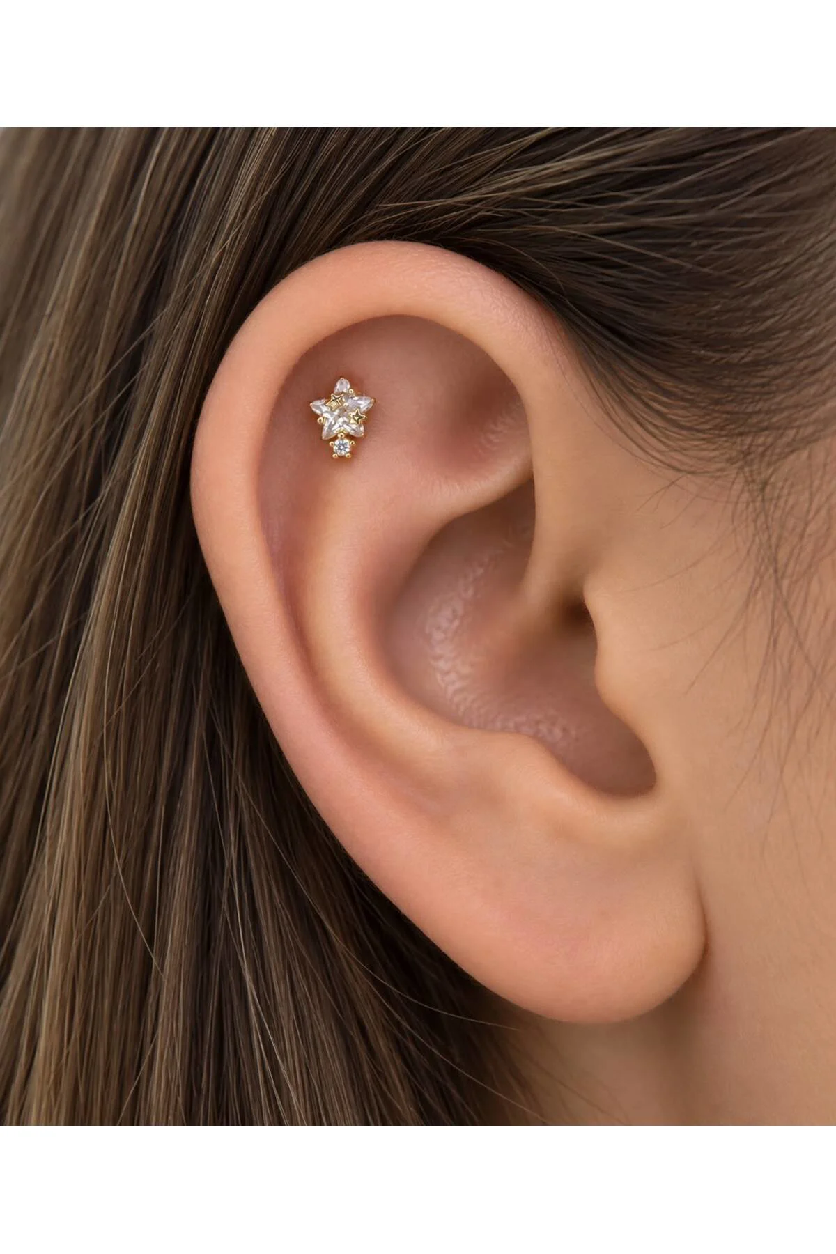 1 ADET ZİRKON YILDIZLI TRAGUS HELİX FLAT LOBE UYUMLU PİERCİNG