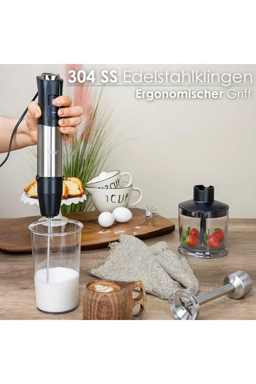 1 arada 1 arada 1200 W daldırma mikseri, doğrayıcı, çırpıcı, süt