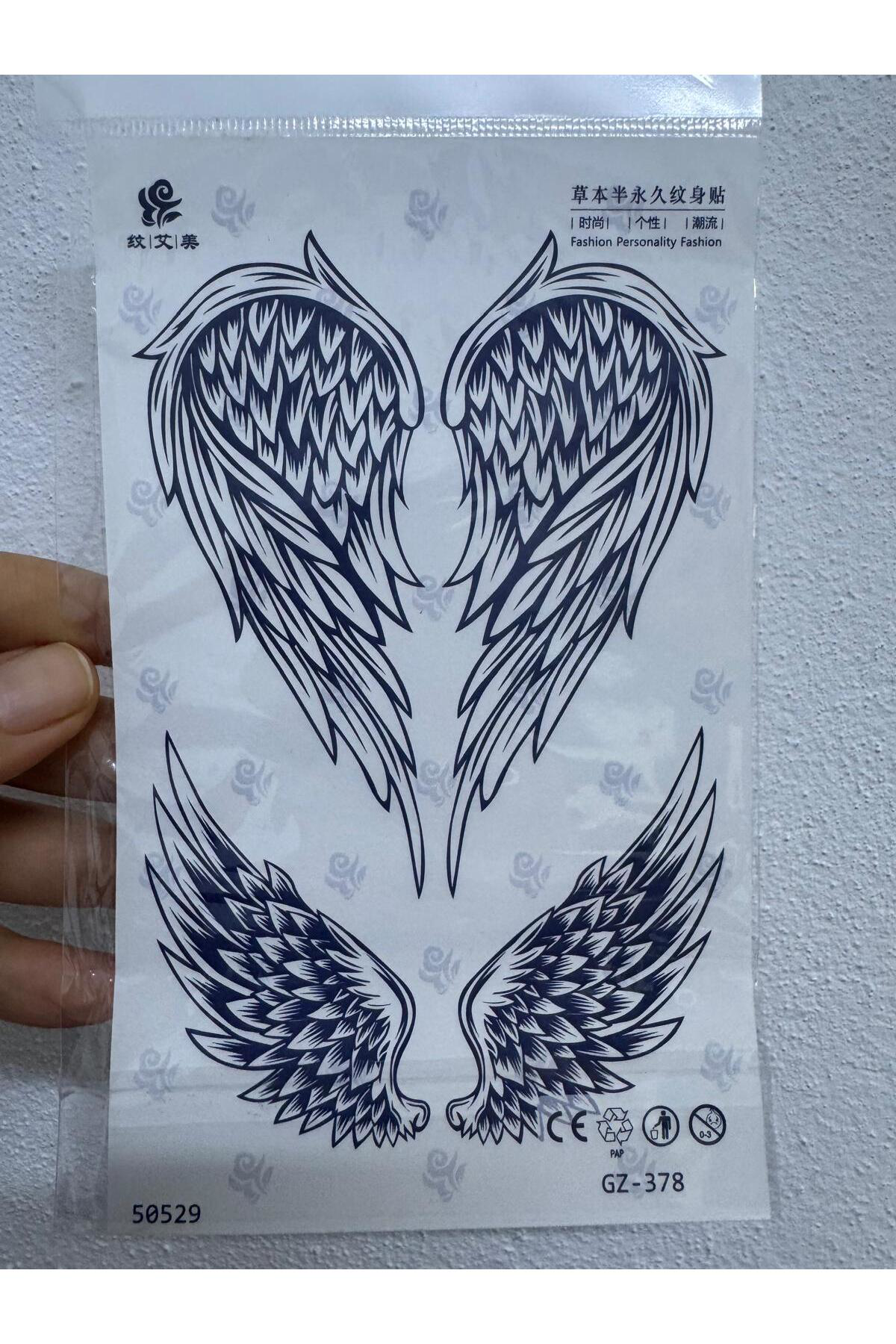 Arescollection 1 Ay Kalici 12 Saat Sonra Kararan Kanat Yari Kalici Tattoo Geçici