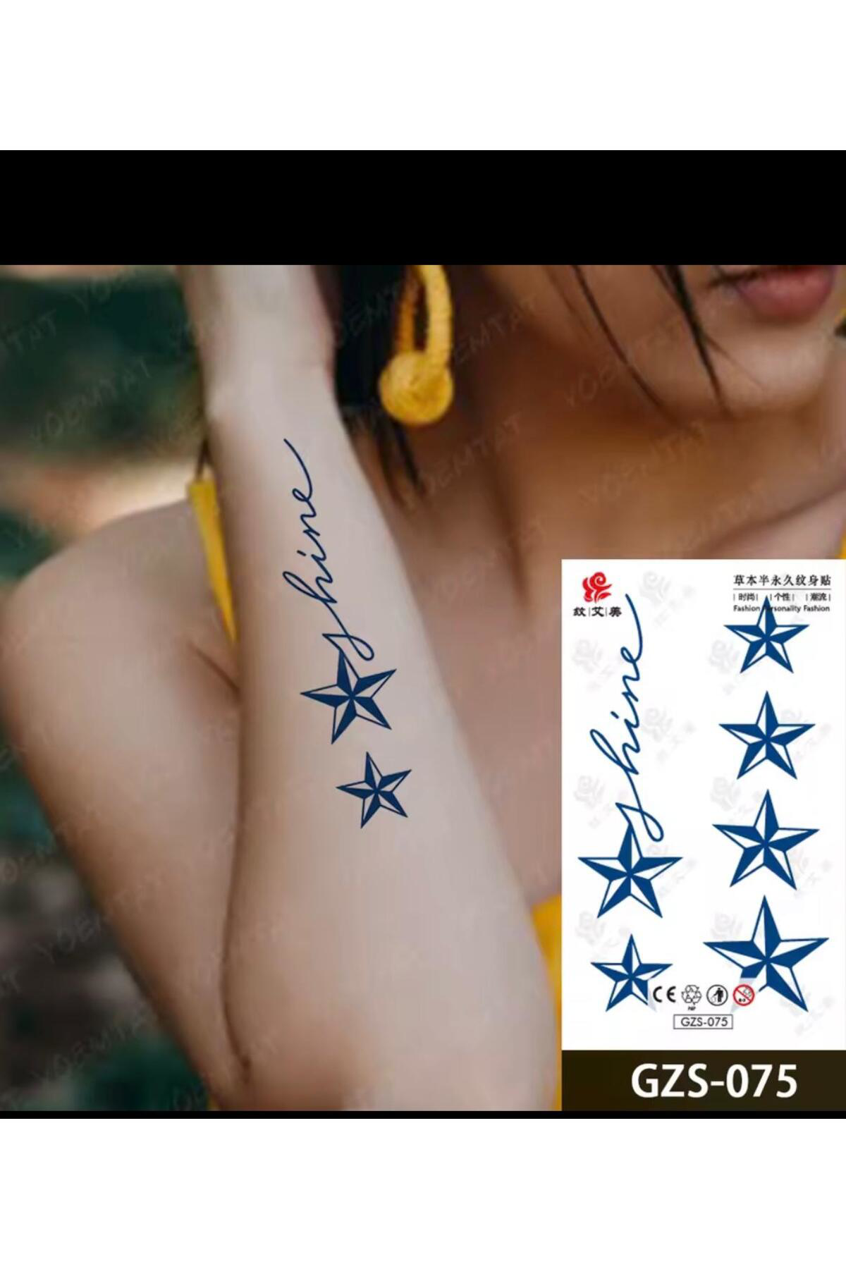 Arescollection 1 Ay Kalici 12 Saat Sonra Kararan 6 Li Yildiz Yari Kalici Tattoo