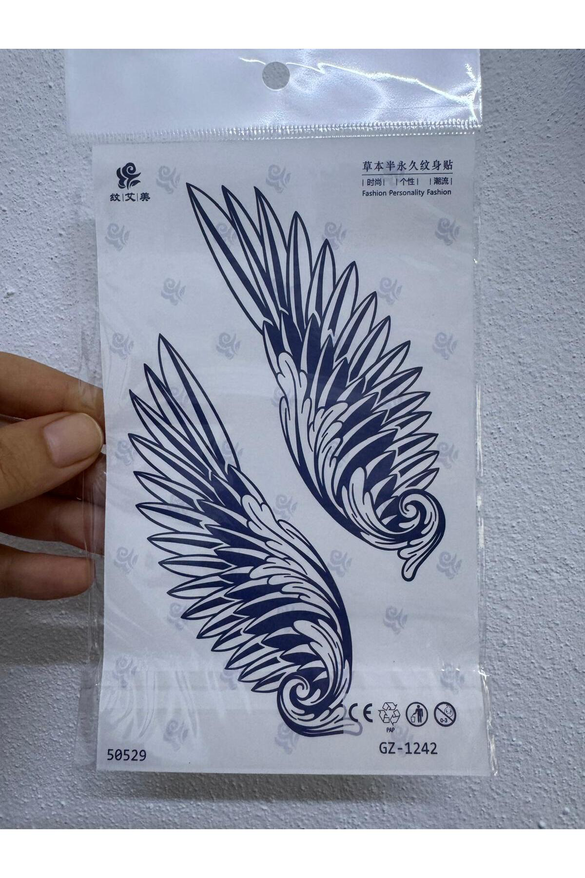 1 ay kalıcı 12 saat sonra kararan ikili kanat yarı kalıcı tattoo 
