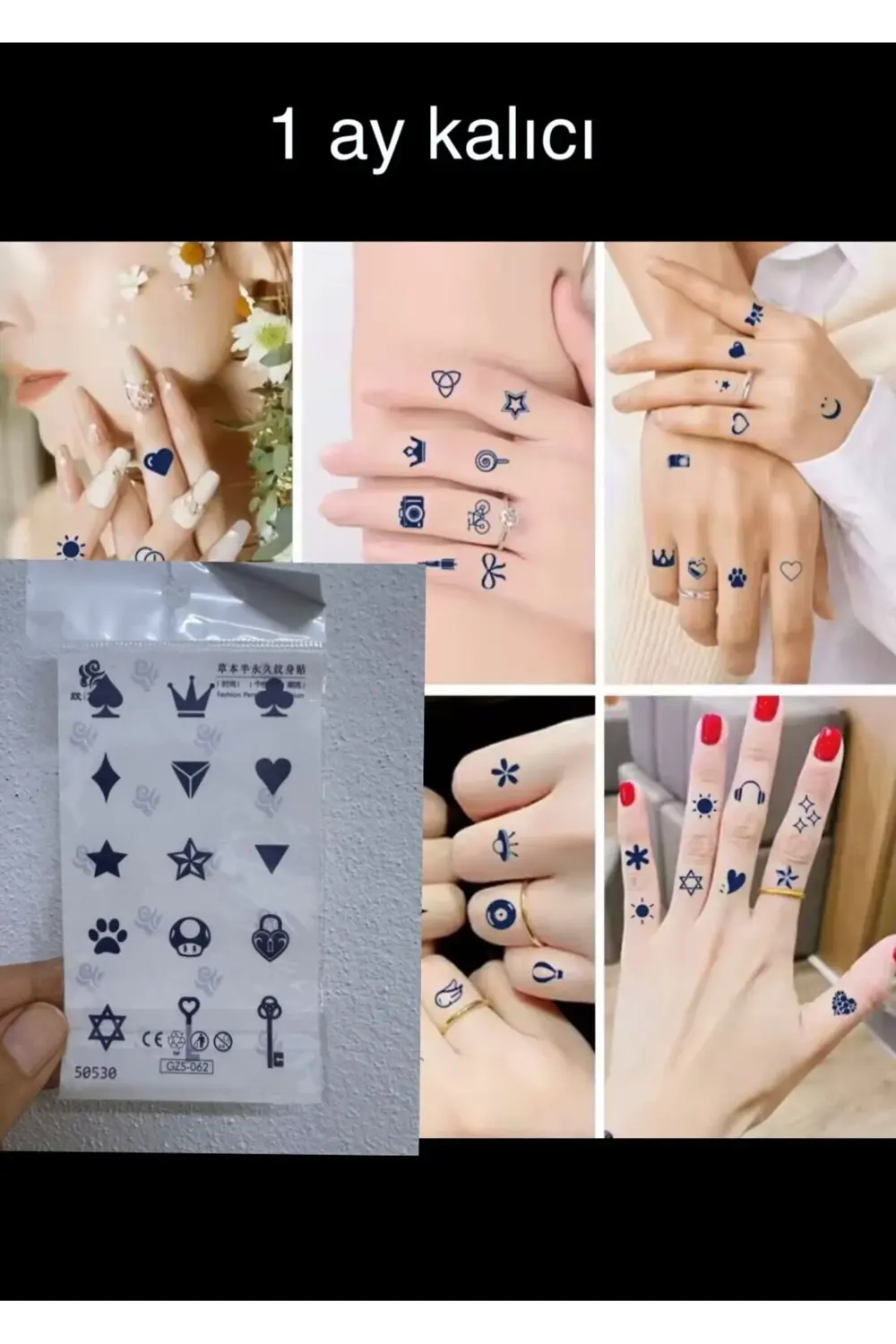 Arescollection 1 Ay Kalıcı 12 Saat Sonra Kararan Mini Çoklu Parmak El Yüz Tattoo