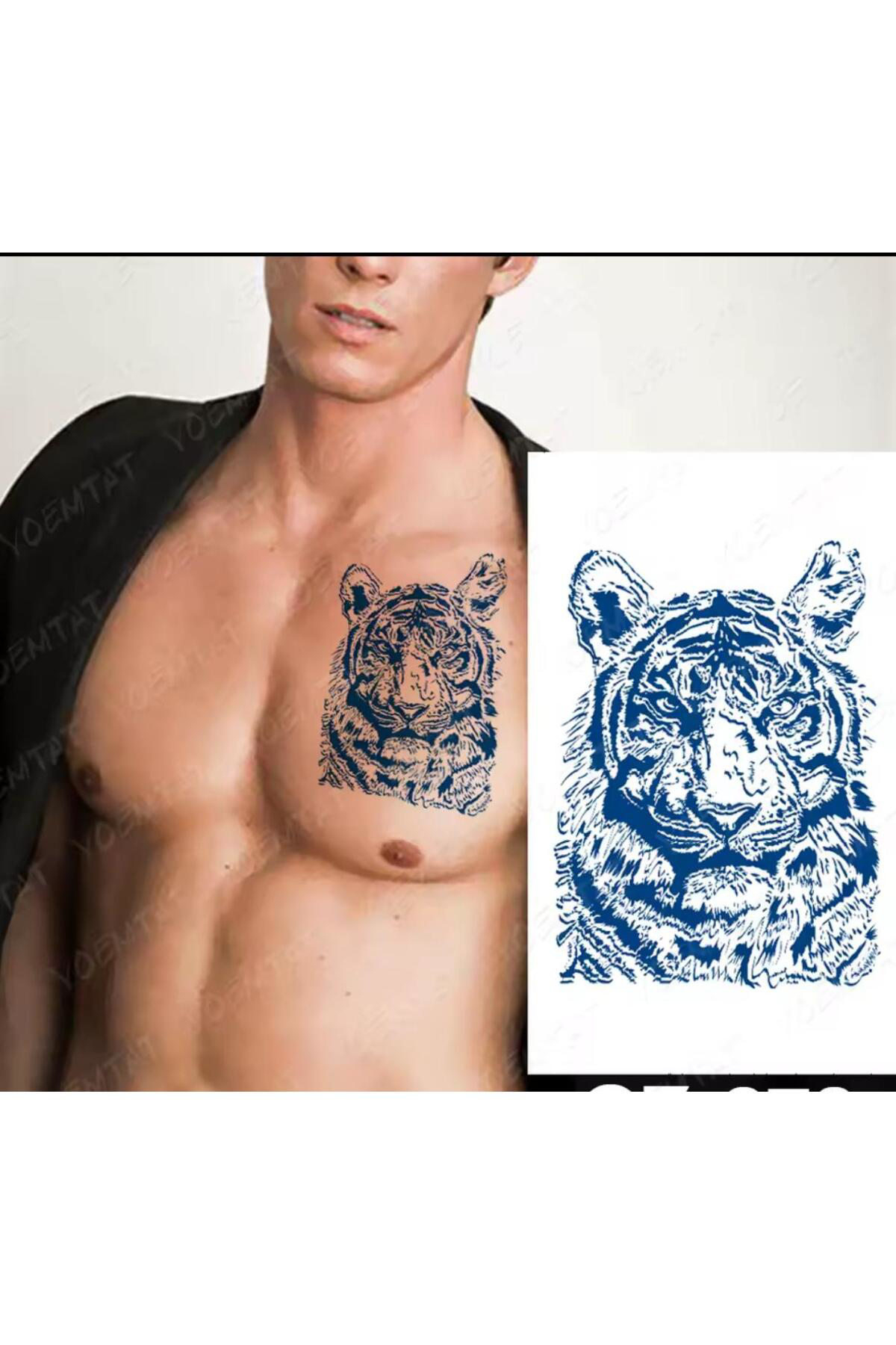 1 AY KALICI KAPLAN ŞEKLİNDE KOL BACAK GÖĞÜS TATTOO DÖVME