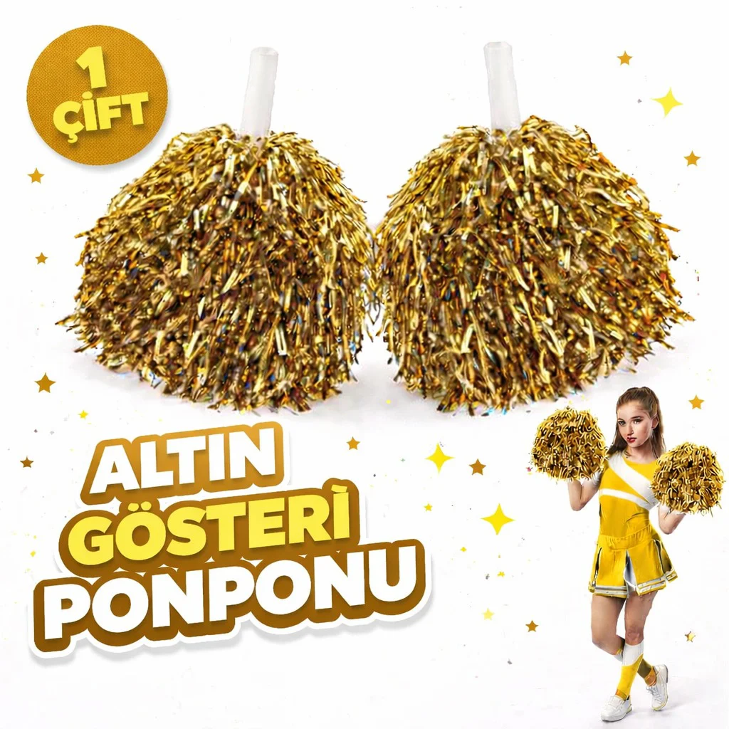 1 Çift ( 2 Adet ) Altın Renk 23 Nisan 19 Mayıs 29 Ekim Okul Gösteri Ponponları 1 Çift ( 2 Adet ) Altın Renk 23 Nisan 19 Mayıs 29 Ekim Okul Gösteri Ponponları