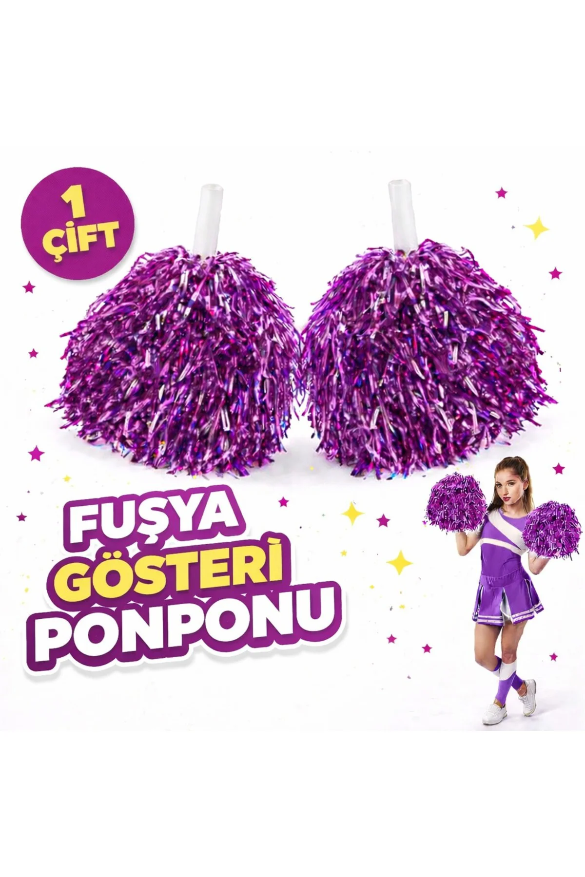 1 Çift ( 2 Adet ) Fuşya Renk 23 Nisan 19 Mayıs 29 Ekim Okul Gösteri Ponponları