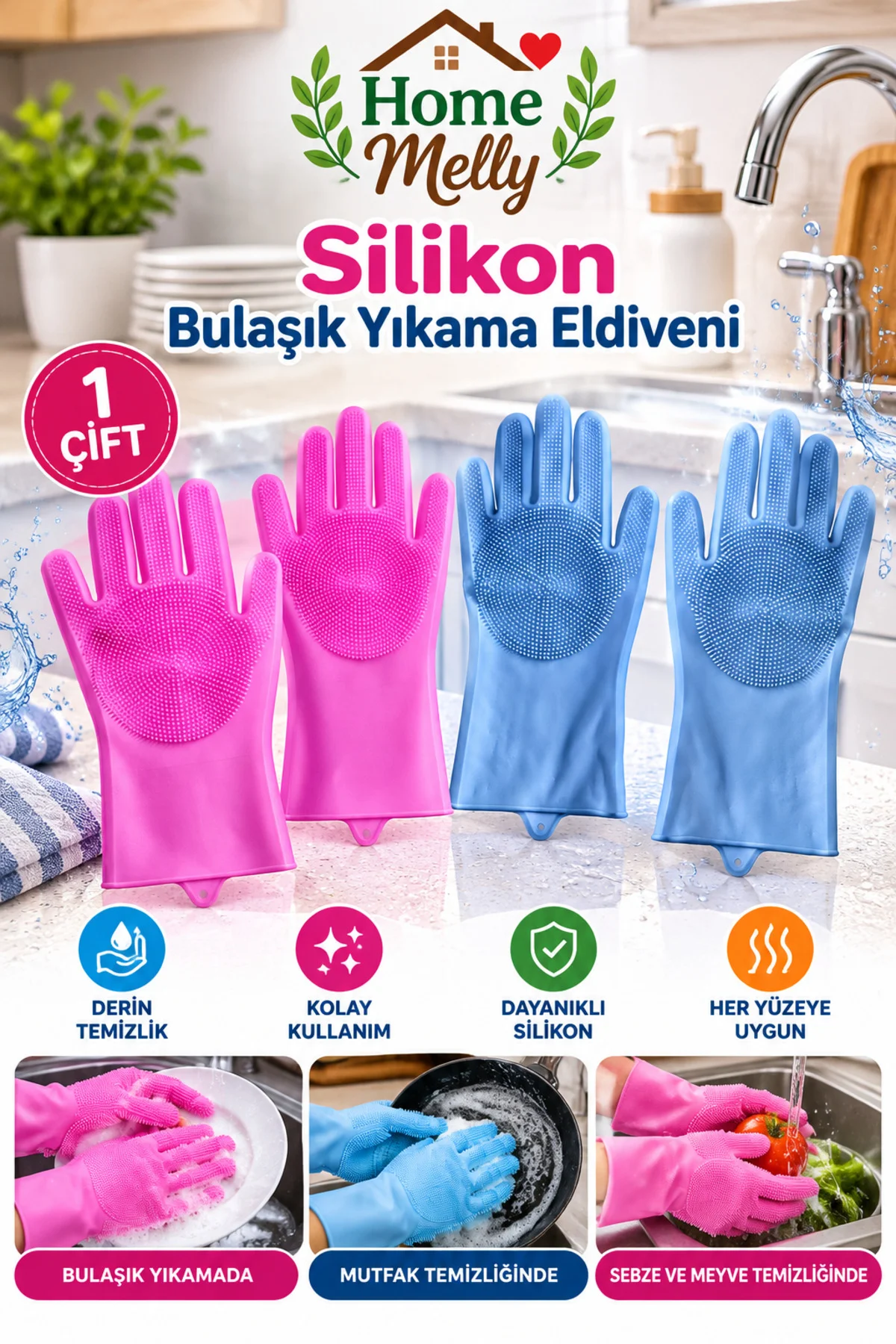 1 Çift Sihirli Bulaşık Eldiveni, Çok Amaçlı Temizlik Eldiveni, Pratik Ev - Araç Yıkama Eldiveni - Görsel 2
