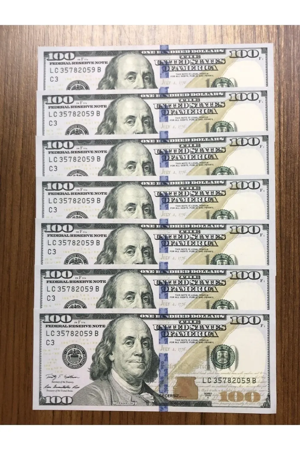 1 Deste Geçersiz 100 Dolar Renkli Gerçek Görünümlü Tam 100 Adet