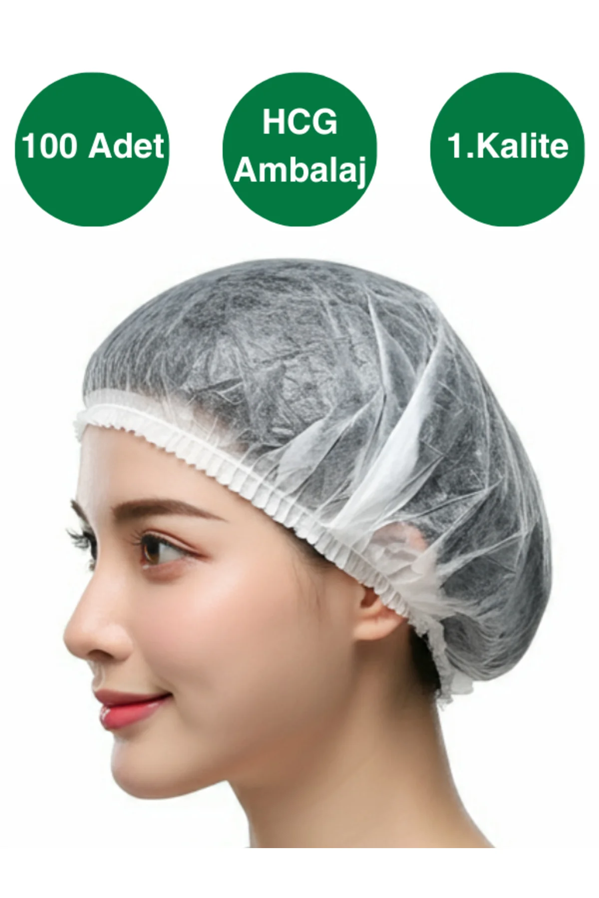 1. Kalite, Tek Kullanımlık Beyaz Bone, 52 CM, 100'lü Paket, Çift 