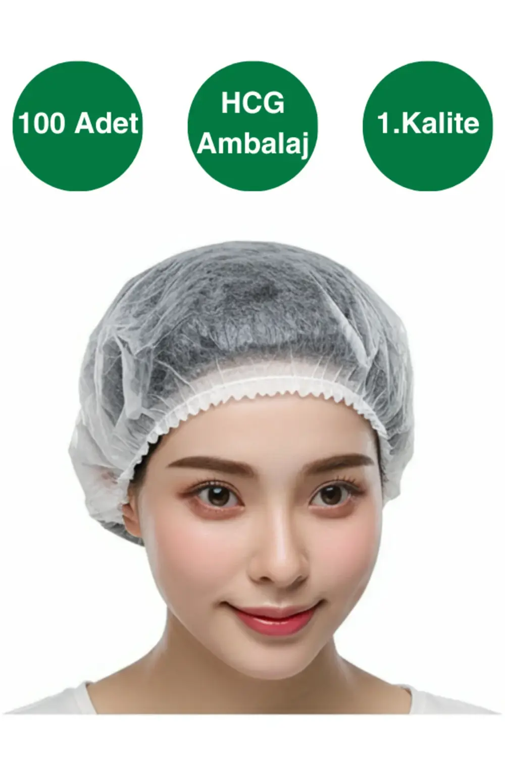 1. Kalite, Tek Kullanımlık Beyaz Bone, 52 CM, 100'lü Paket, Çift