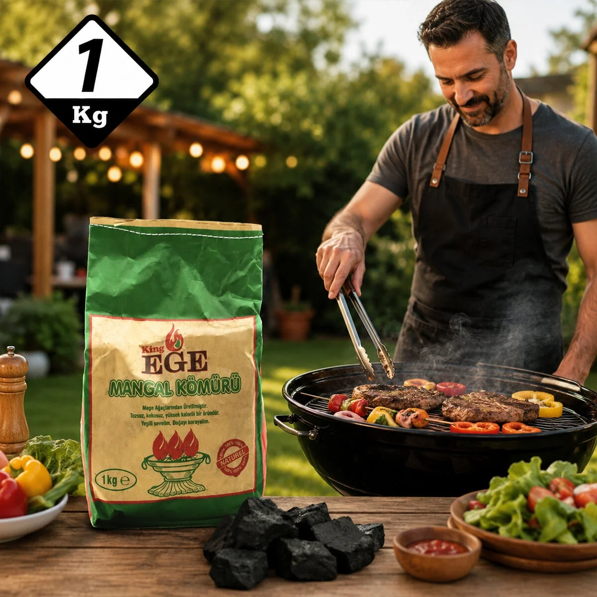 1 kg Mangal Kömürü - Çıra Hediyeli - Meşe Kömürü