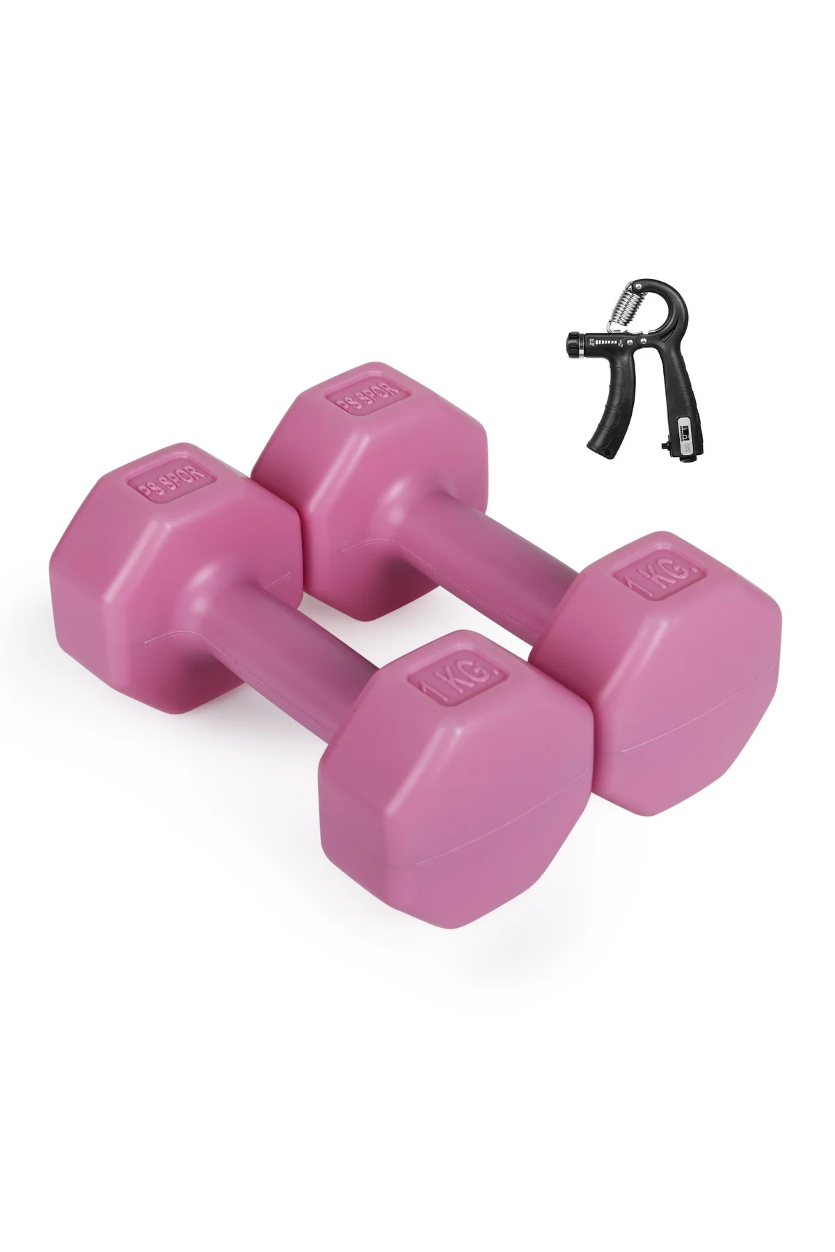 1 KG Pembe Renk Dambıl Set ve Ayarlanabilir ve Sayaçlı El Yayı