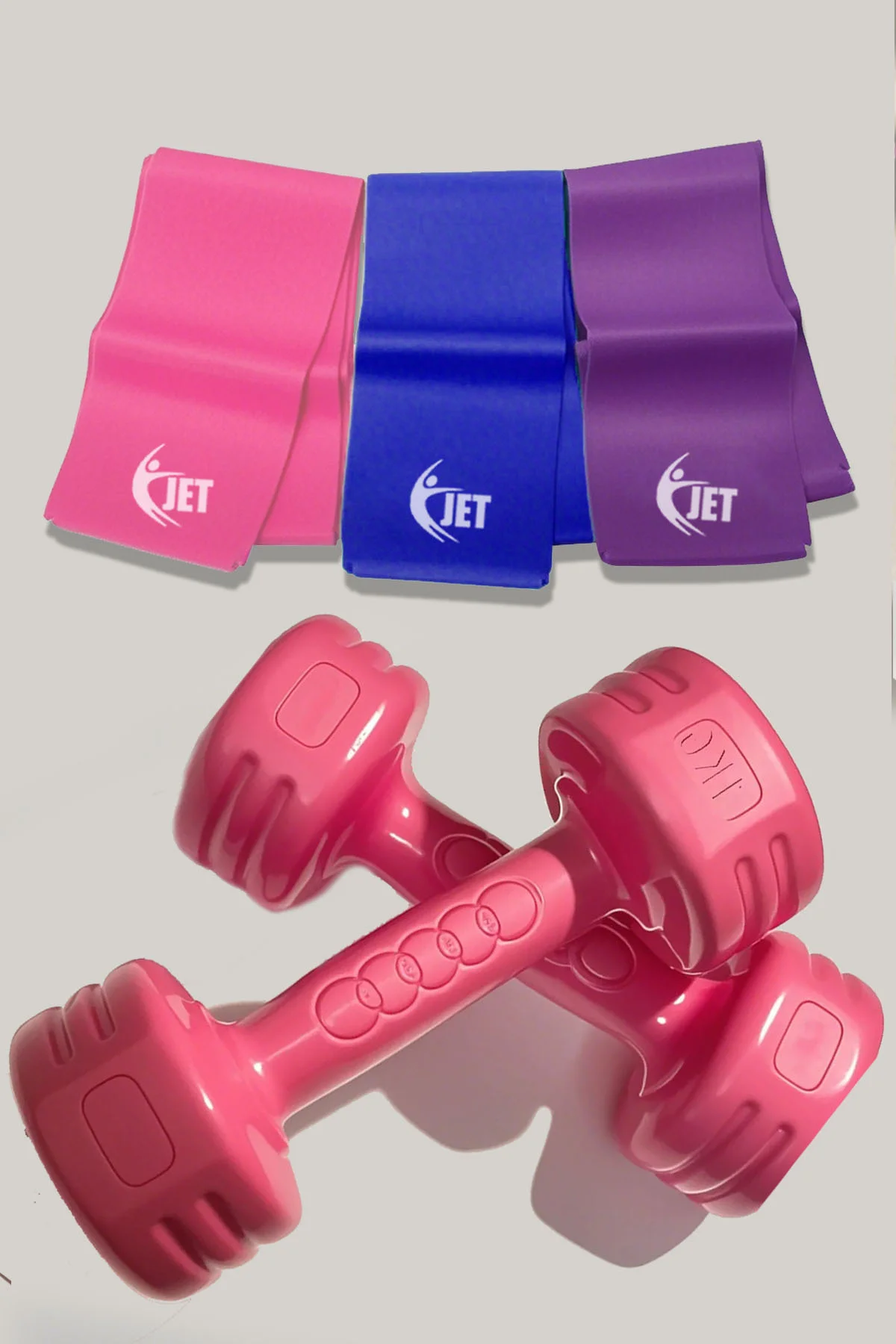 1 Kg Yeni Model Dambıl Seti Ve 3 Lü Pilates Bandı Direnç Lastiği 