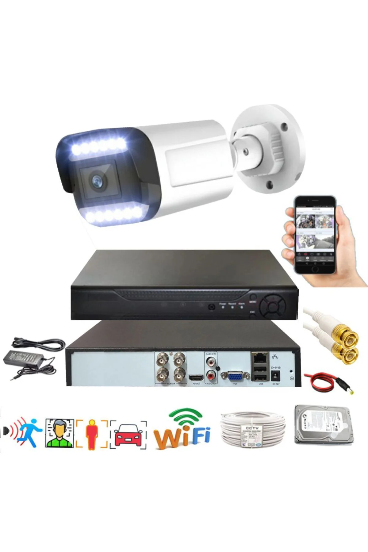 1 li Hareket Algılayan 5 MP Lens 12 Warm Led Gece Renkli Gösteren