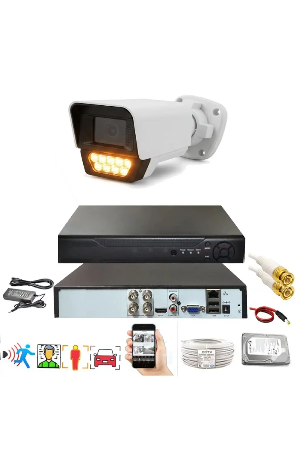 1 li Hareket Algılayan 5 MP Lens 9 Warm Led Gece Renkli Gösteren