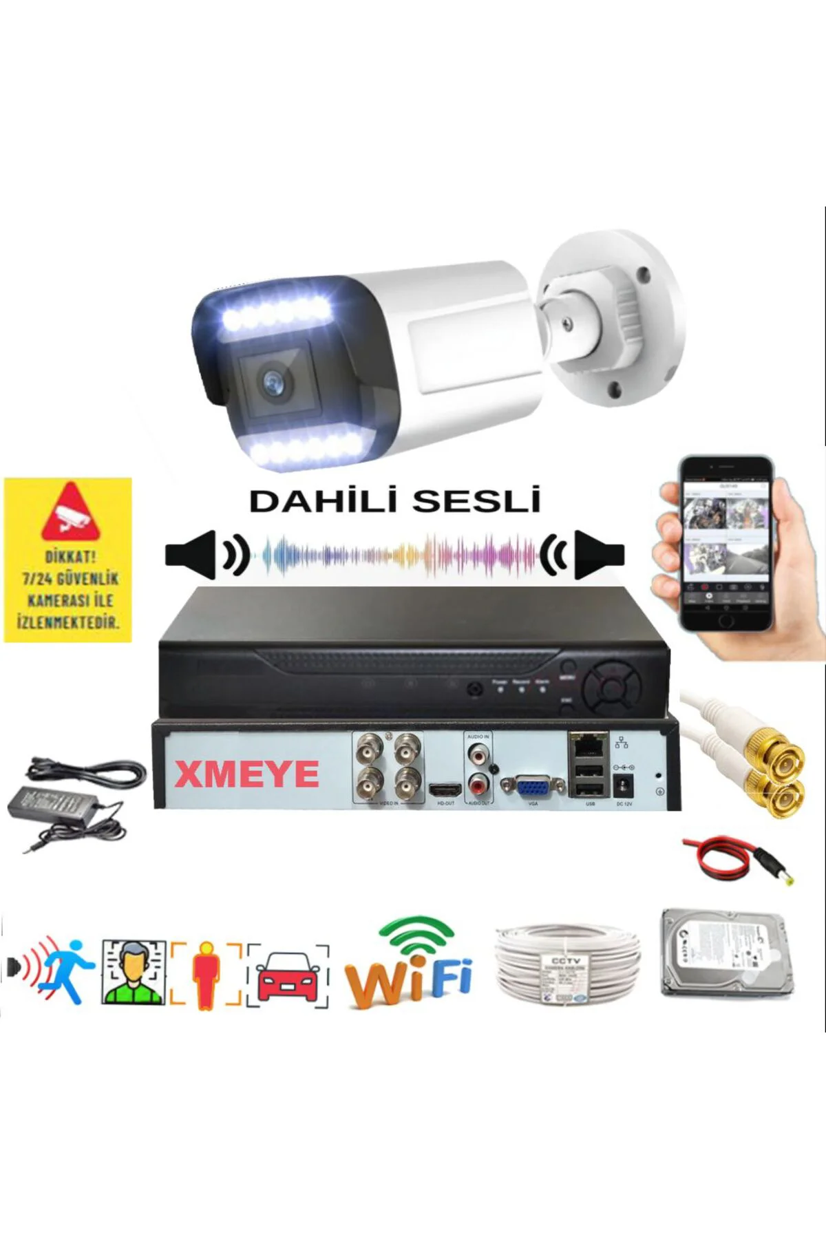 1 li Sesli Araç İnsan Yüz ve Hareket Algılayan 5 MP Lens 12 Warm 