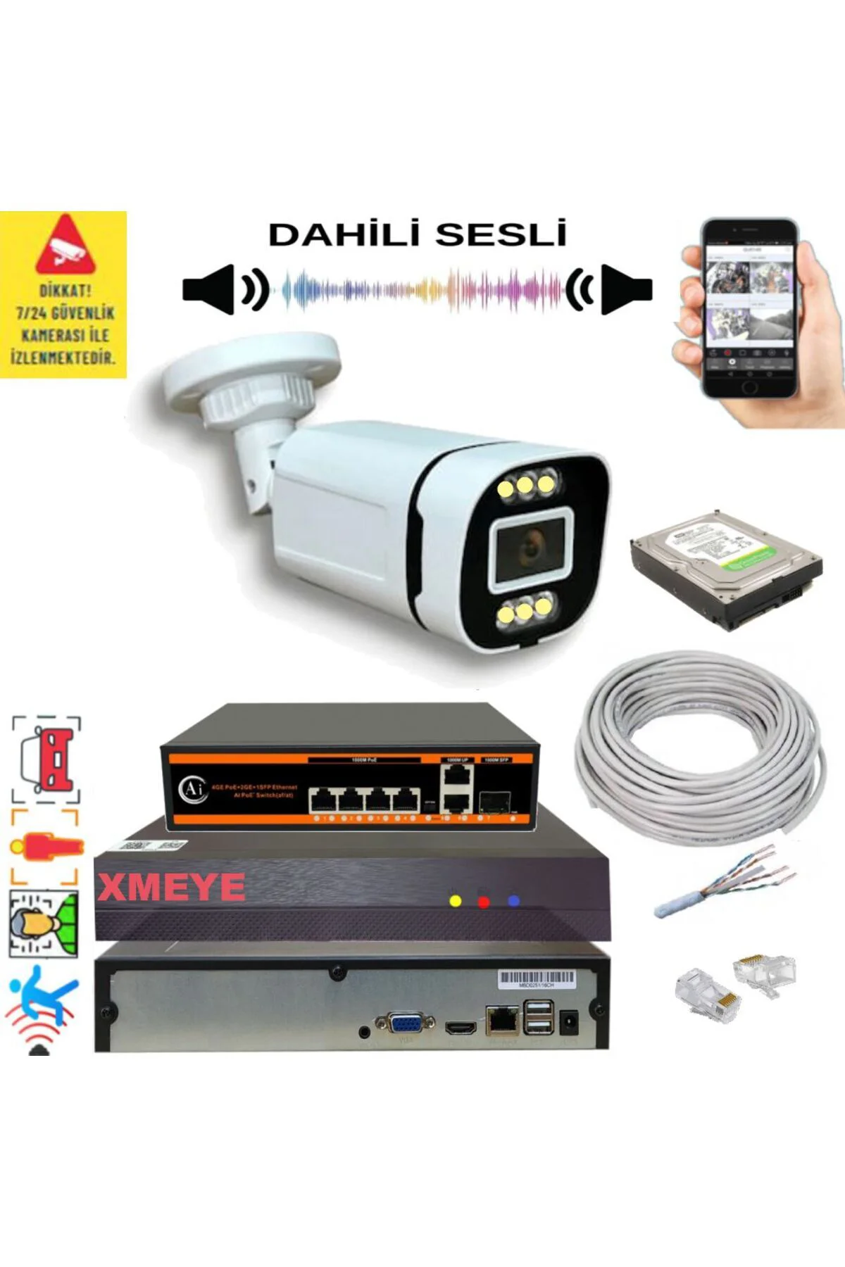 1 li Yapay Zeka Destekli 5 MP Görüntü POE li Sesli 6 Warm Led Gec
