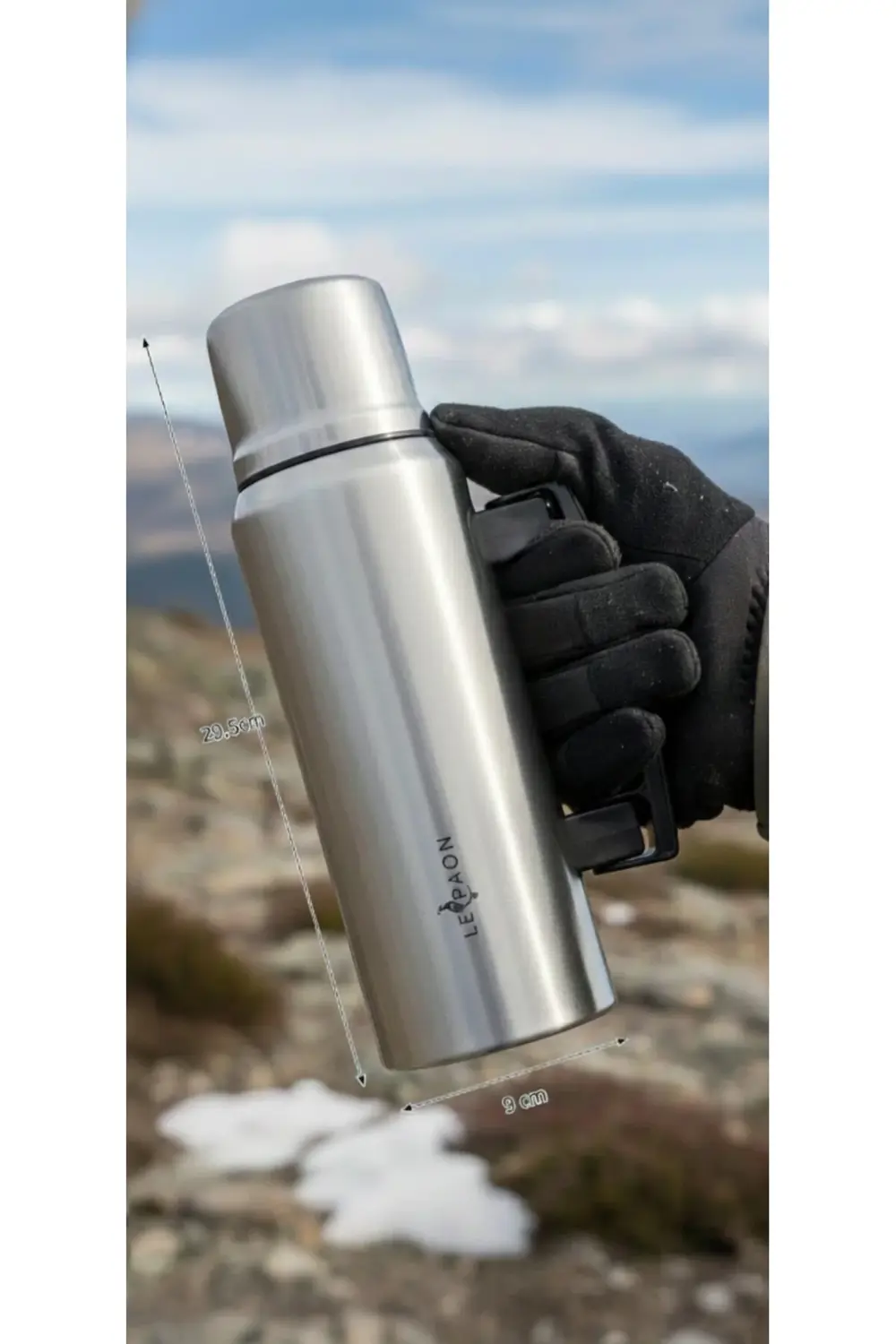 1 Lt. Paslanmaz Çelik Termos Katlanır Kulp Sızdırmaz 24 Saat Sıca