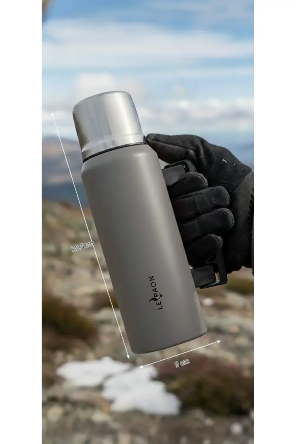 1 Lt. Paslanmaz Çelik Termos Katlanır Kulp Sızdırmaz 24 Saat Sıca