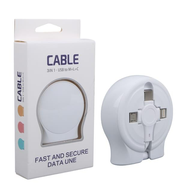 1 Metre Makaralı 3In1 Şarj Kablosu (Lightning - TYPE-C - Micro US