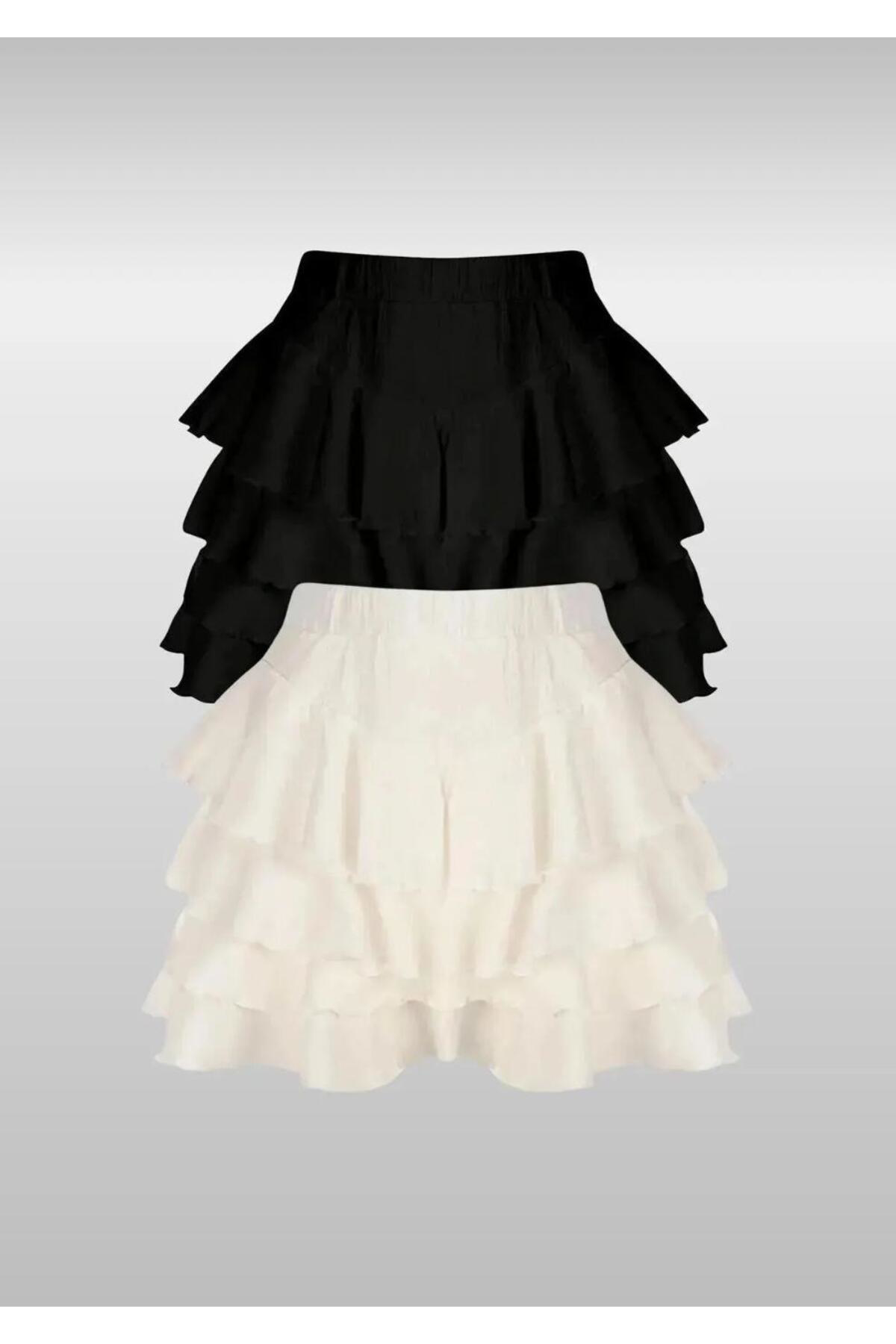 Moda Armanc 2'Li Yırtmaçlı Mini Şort Etek