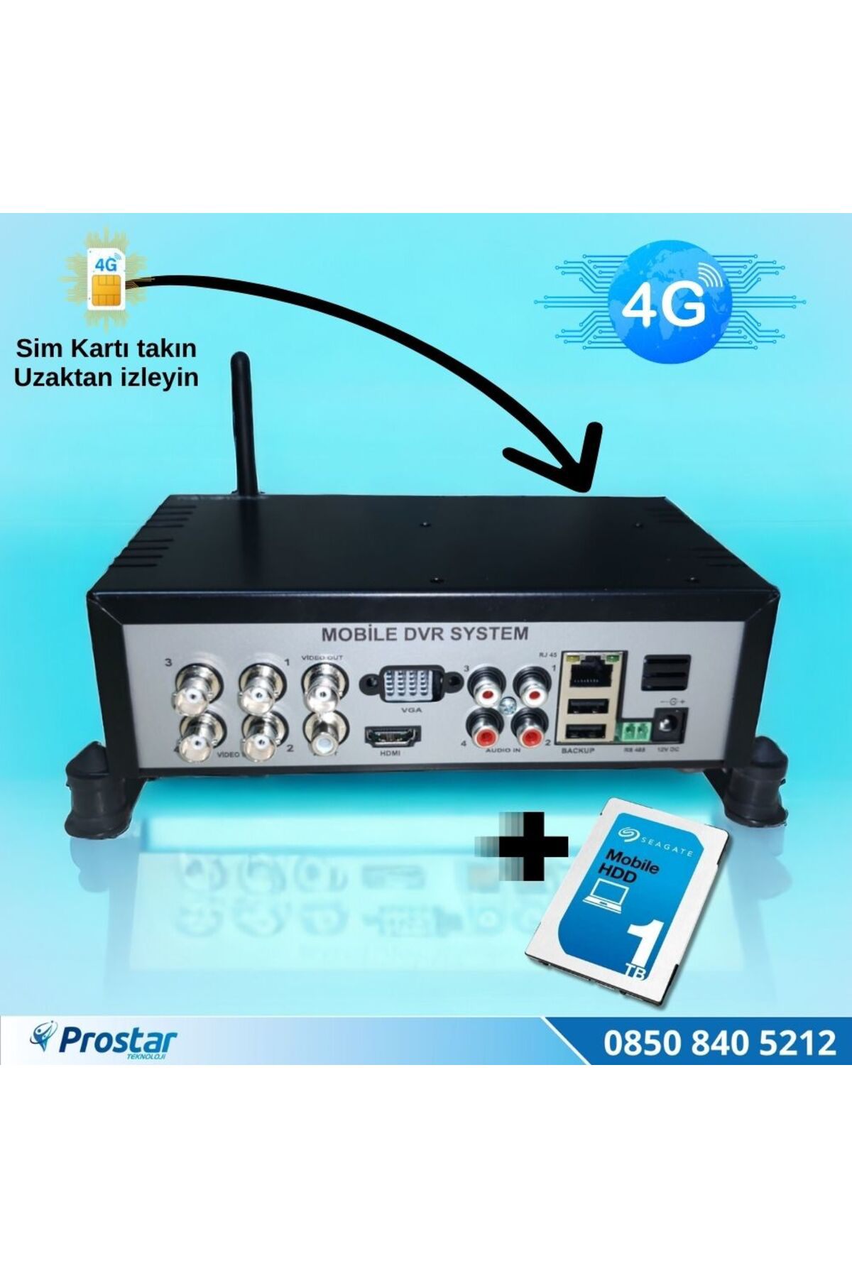 Navistar 1 Tb Harddisk Dahil 4 Kanal Uzaktan İzlemeli 4G Modül Dahil Sim K