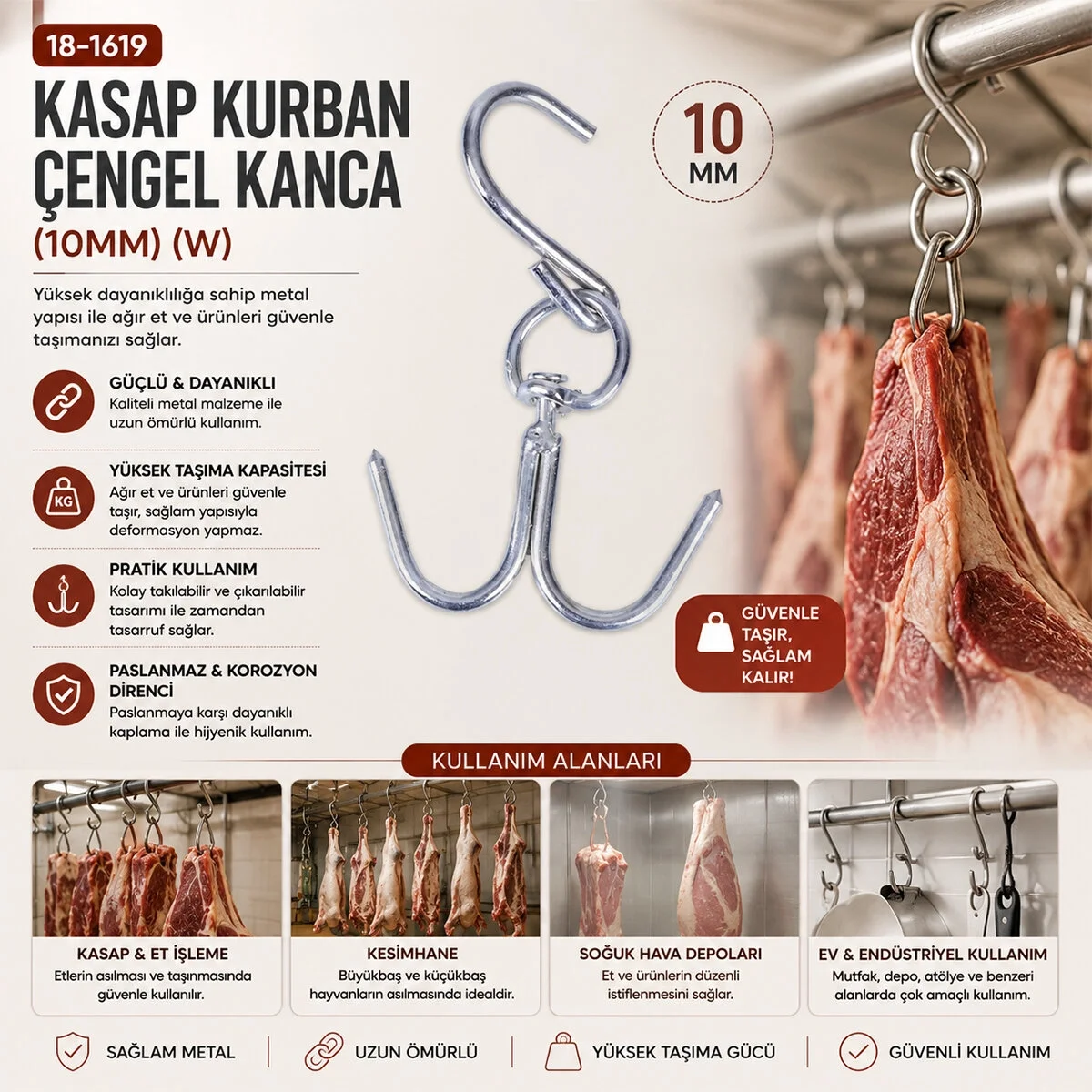 10 Adet 10mm W Kasap Kurban Çengel Kanca Bx40 Fiyatı, Yorumları ve Özellikleri
