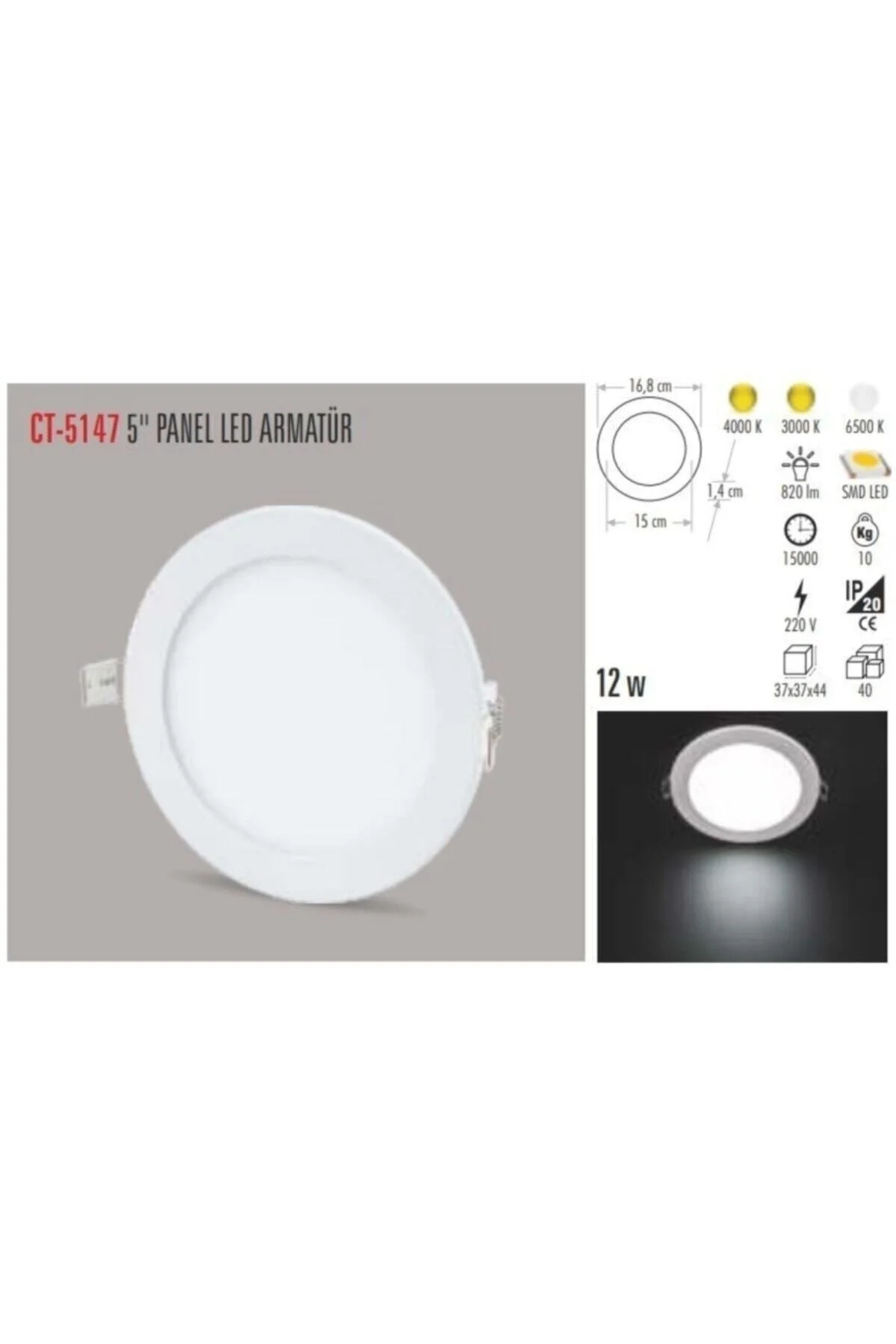 10 Adet 12 Watt Slim Led Panel Gün Işığı Metal Kasa - Görsel 3