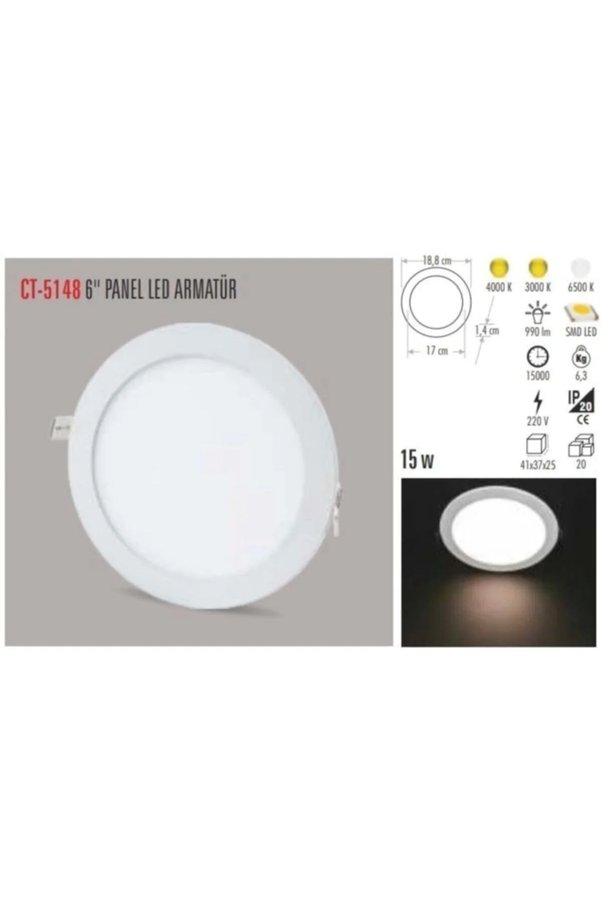 10 Adet 15 watt Slim Led Panel Gün Işığı - Görsel 2