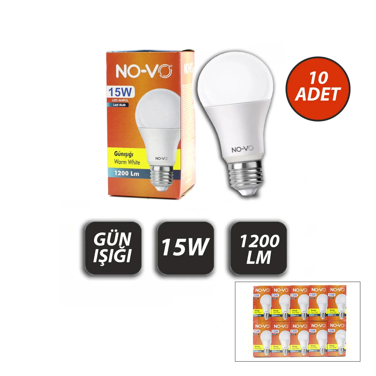 10 Adet 15W Gün Işık Led Ampul 1200LM 3000K 15.000 Saat Ömür Fiyatı, Yorumları ve Özellikleri