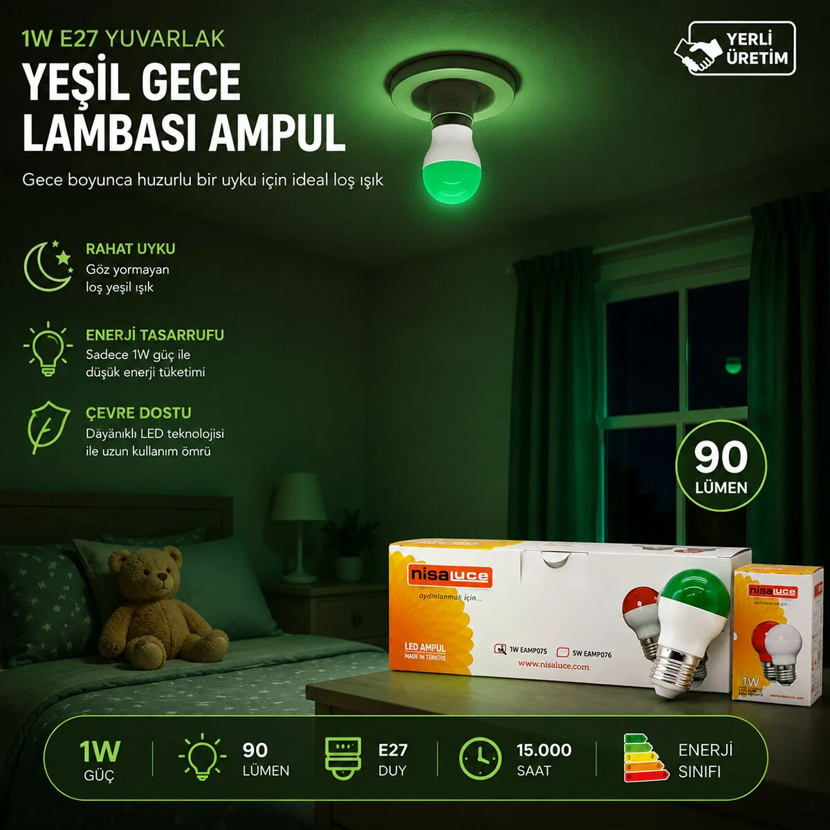 10 ADET 1W E27 YEŞiL YUVARLAK GECE LAMBASI LED AMPUL EAMP-075 Fiyatı, Yorumları ve Özellikleri