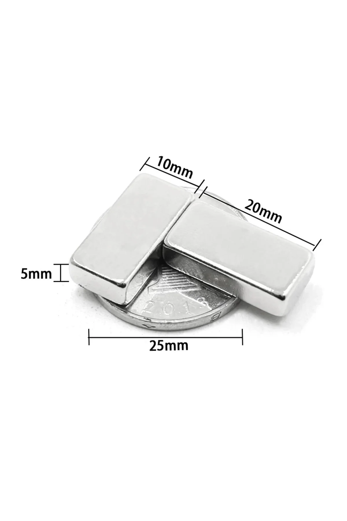 10 Adet 20x10x5 mm Neodyum Magnet N35 Güçlü Mıknatıs Köşeli ve Da