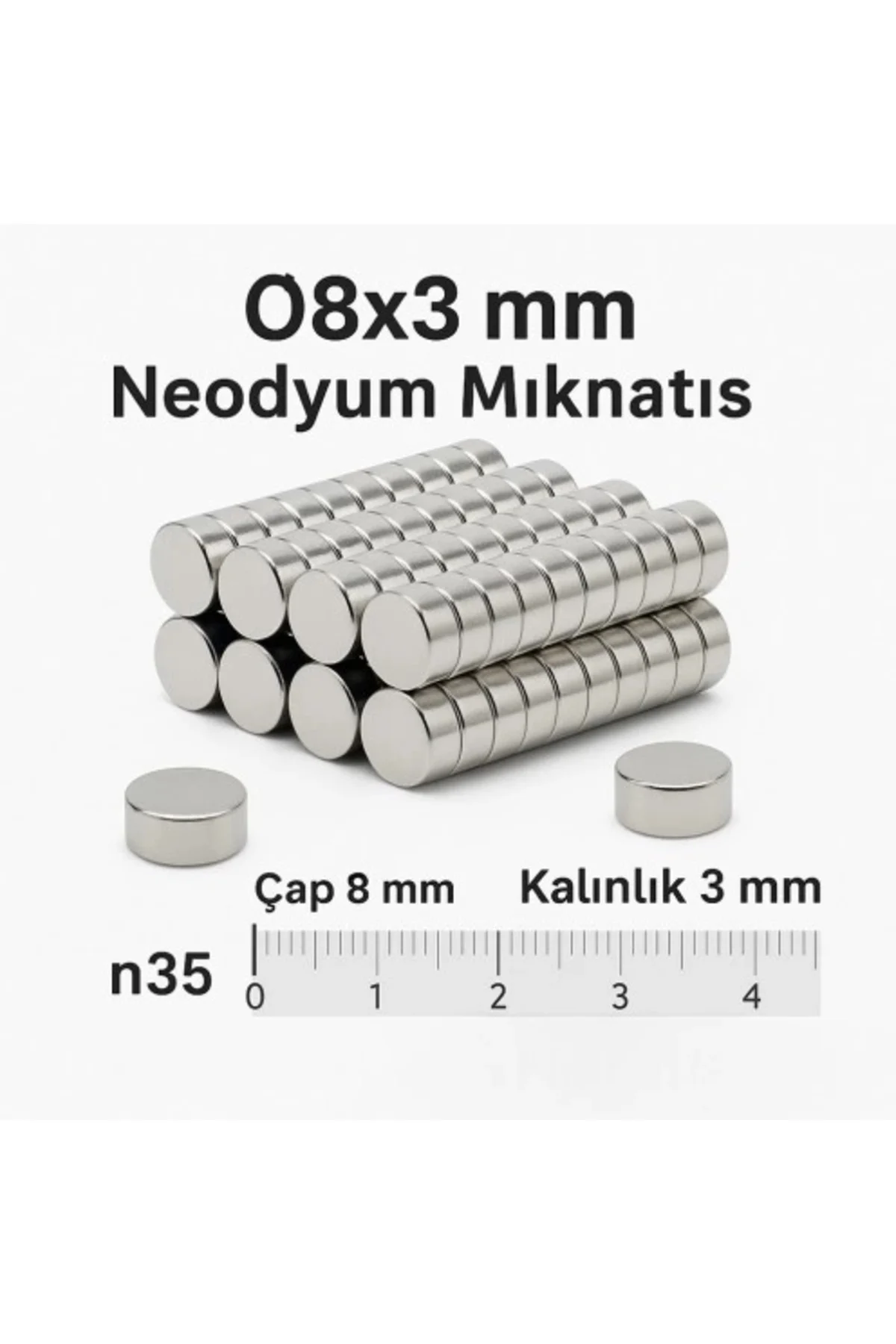10 Adet 8x3mm Yuvarlak Neodyum Mıknatıs Güçlü Nikel Kaplamalı Kal 10 Adet 8x3mm Yuvarlak Neodyum Mıknatıs Güçlü Nikel Kaplamalı Kal