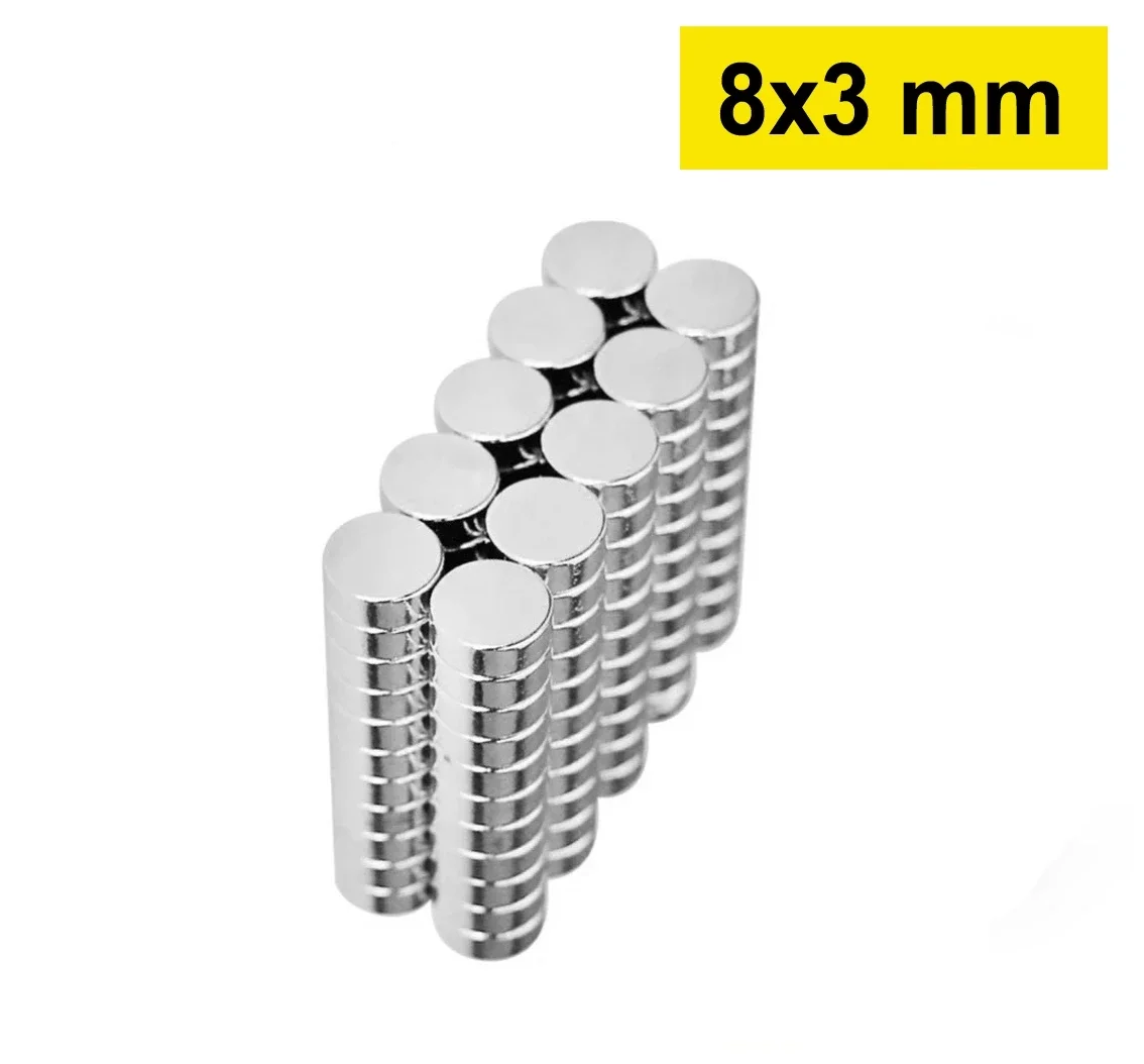 10 Adet 8x3mm Yuvarlak Neodyum Mıknatıs Güçlü Nikel Kaplamalı Kaliteli Dayanıklı Magnet