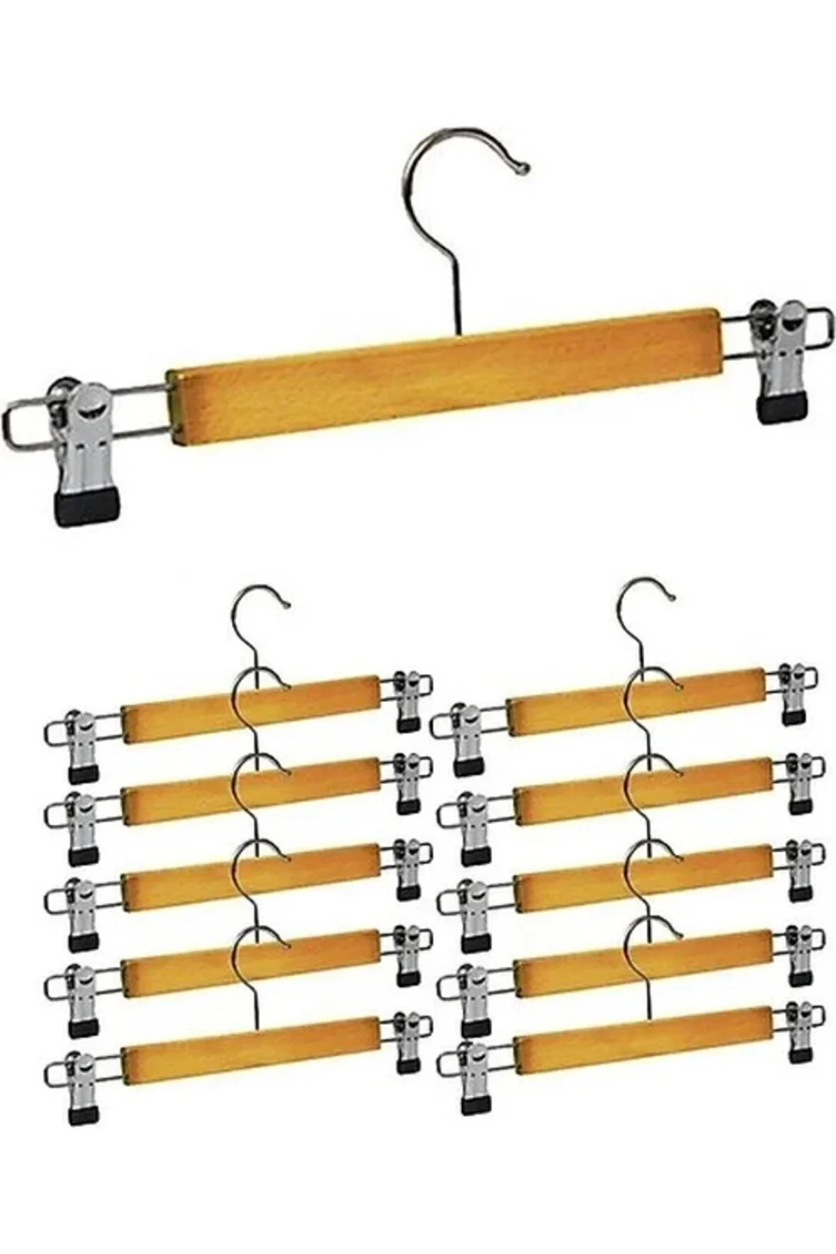 10 Adet Ahşap Metal Uçlu Pantolon Ve Etek Askısı