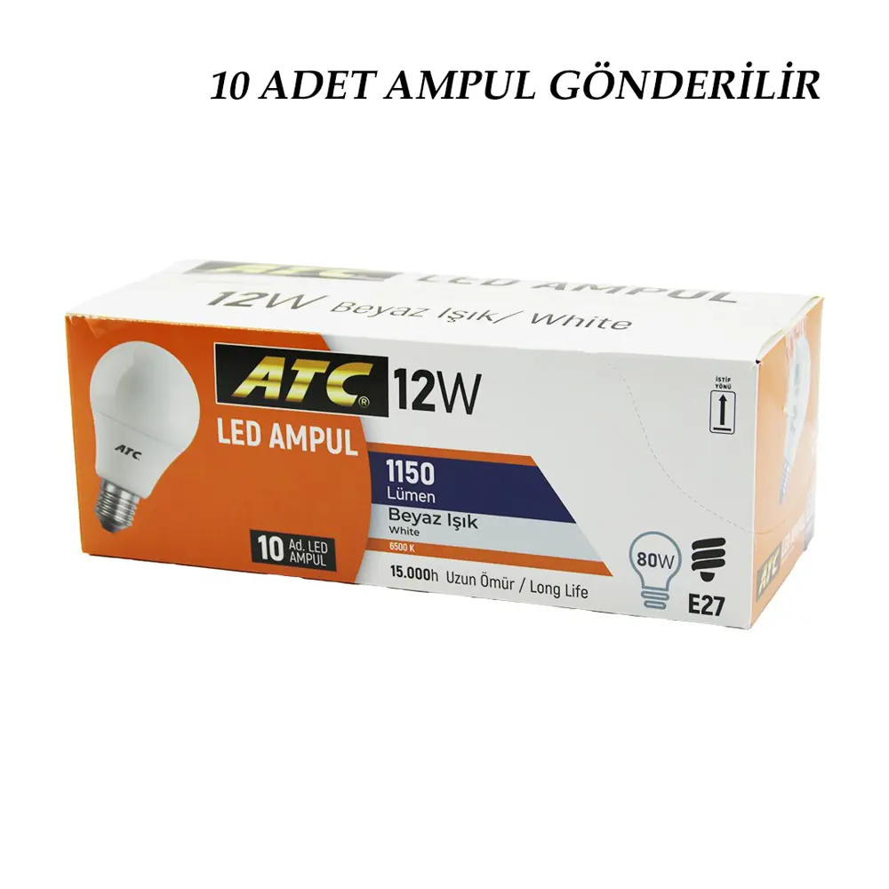 10 ADET ATC 12W=80W E27 BEYAZ=6500K LED AMPUL LAMBA 1150 LÜMEN 15