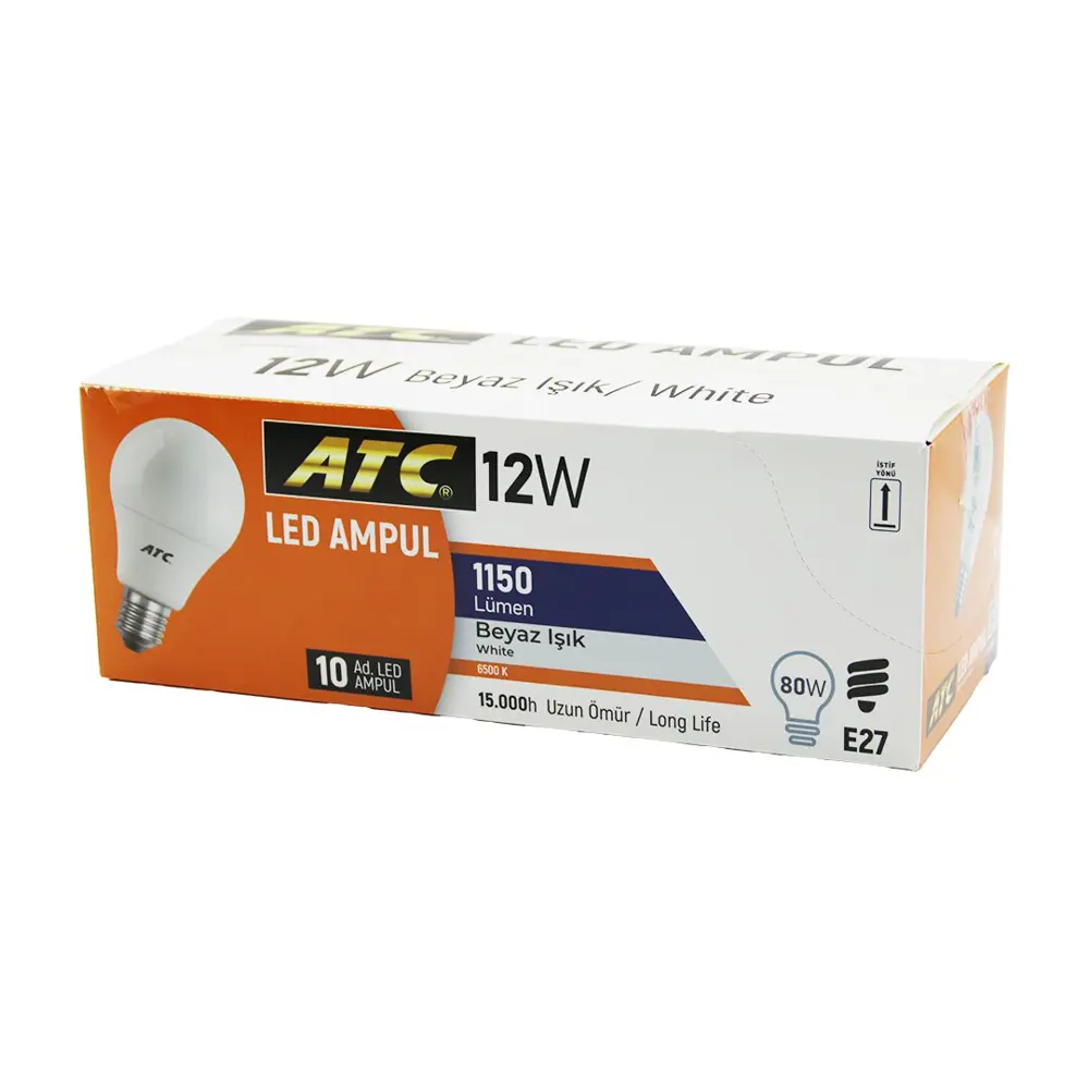 10 ADET ATC 12W=80W E27 BEYAZ=6500K LED AMPUL LAMBA 1150 LÜMEN 15