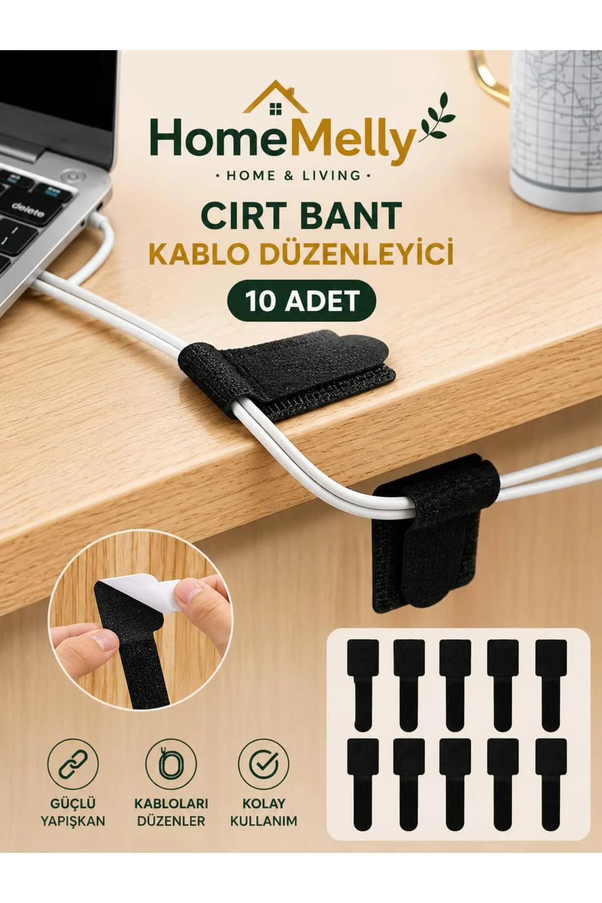 10 Adet Cırt Band Kablo Düzenleyici, Çok Amaçlı Tutucu