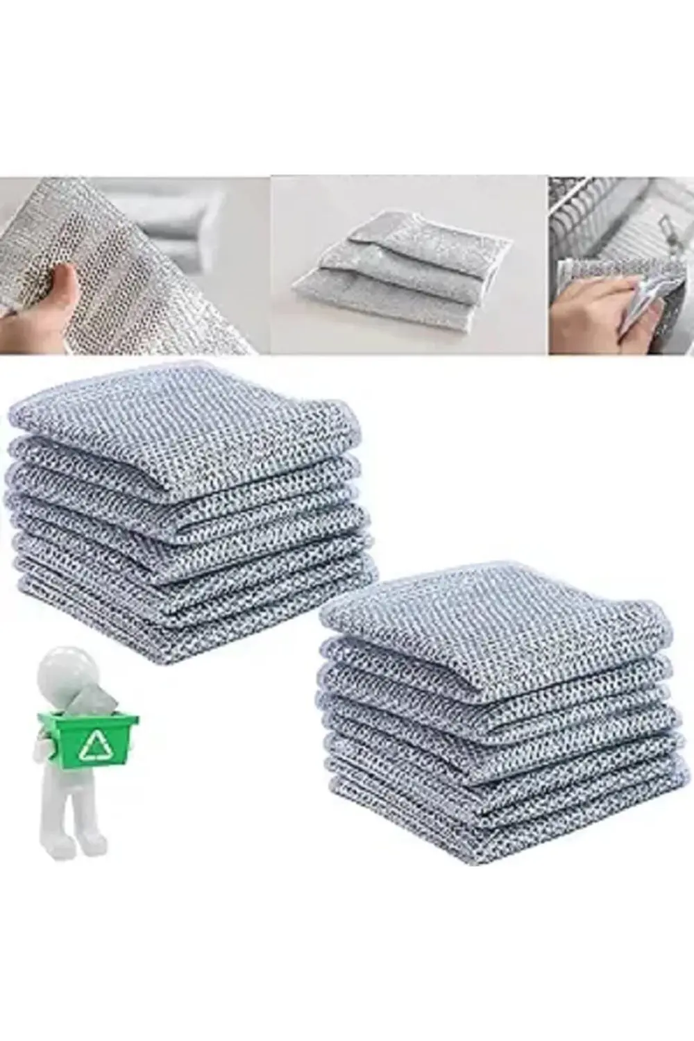 10 Adet Çizilmez Tel Bulaşık Bezi, Islak ve Kuru için Çok Amaçlı
