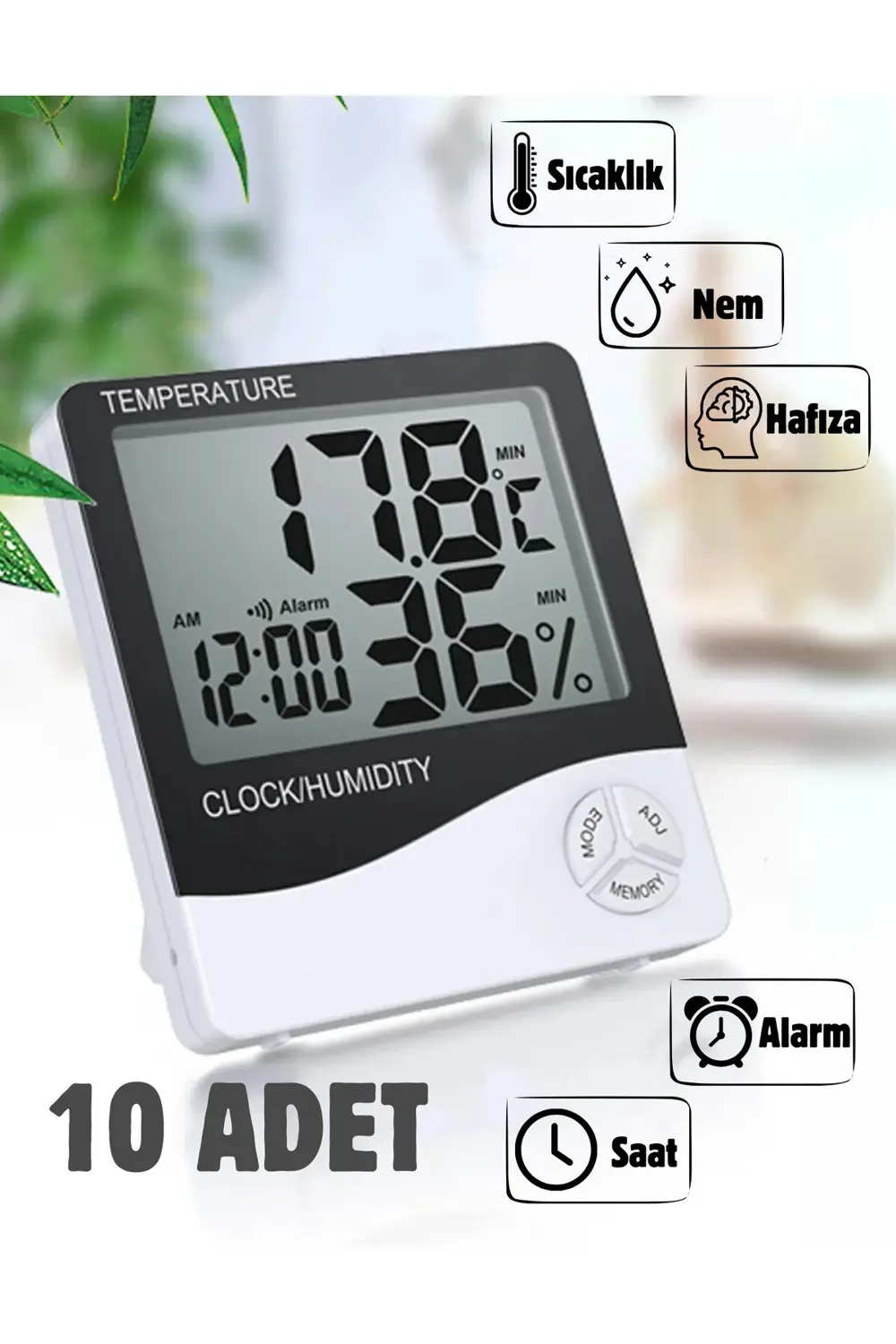 10 Adet Dijital Termometre Sıcaklık Ve Nem Ölçer Masa Saati Alarm