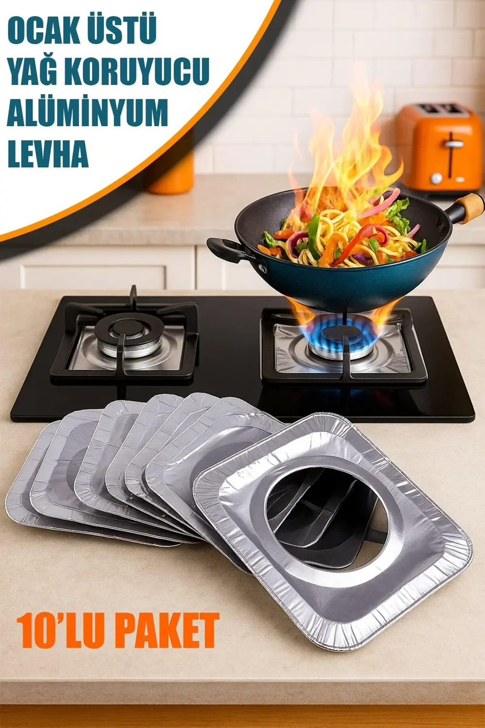 10 ADET KARE OCAK ÜSTÜ YAĞ KORUYUCU ALÜMİNYUM LEVHA