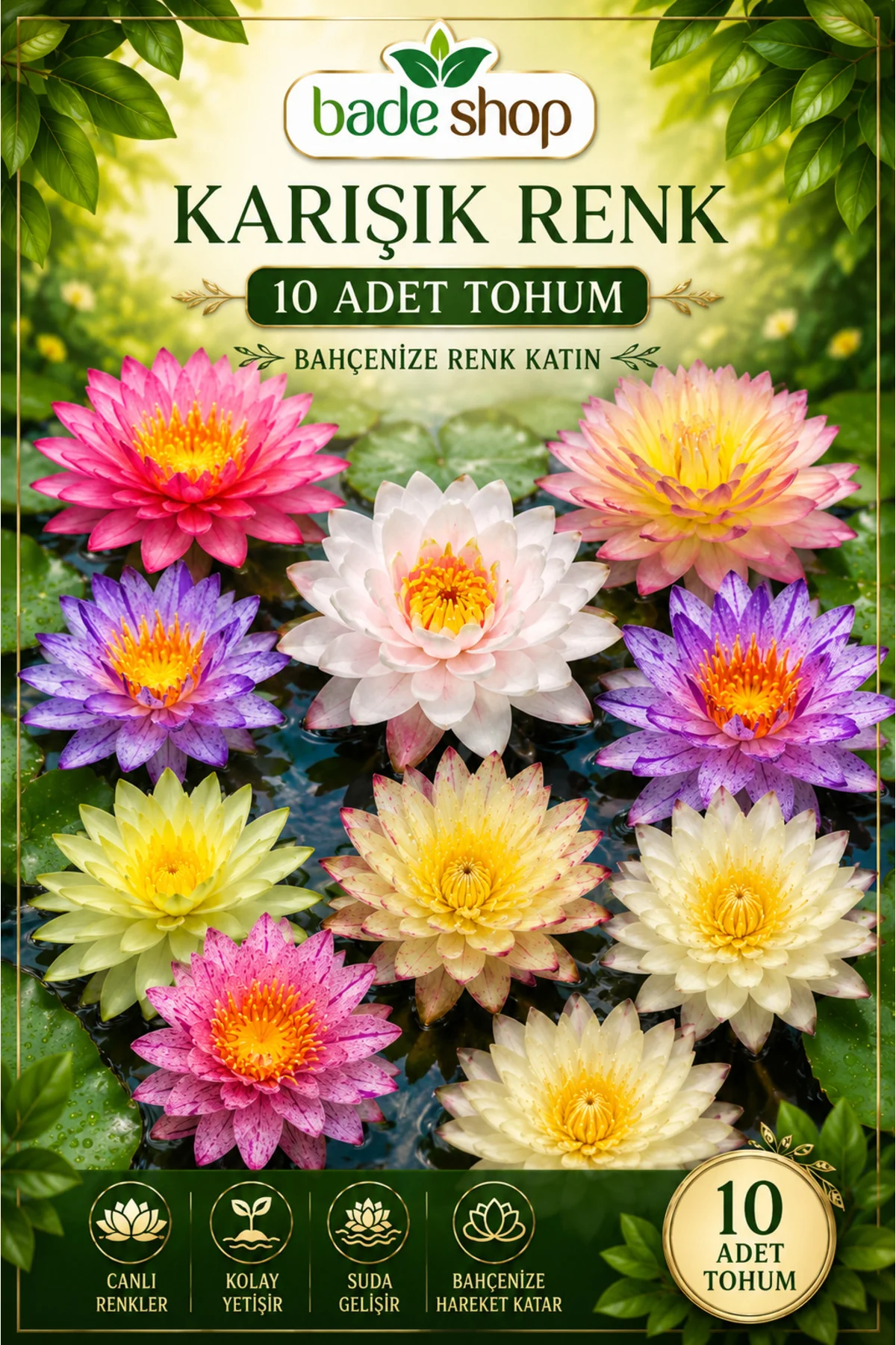 10 Adet Karışık Renk Katmerli Lotus (Nilüfer) Tohumu – Egzotik Su Bahçesi Çiçeği 10 Adet Karışık Renk Katmerli Lotus (Nilüfer) Tohumu – Egzotik Su Bahçesi Çiçeği Fiyatı, Yorumları ve Özellikleri