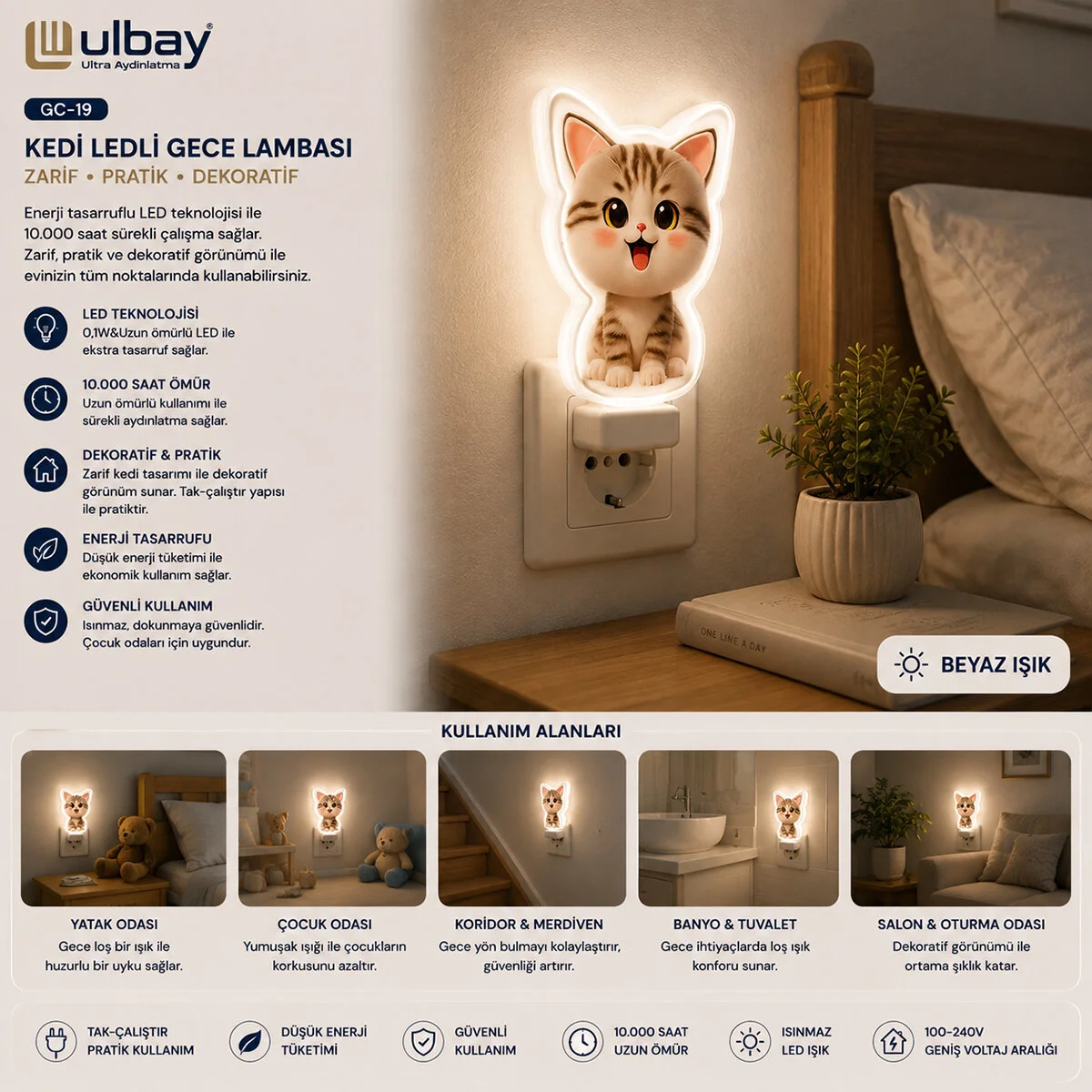 10 Adet Kedi Ledli Gece Lambası GC-19 10 Adet Kedi Ledli Gece Lambası GC-19